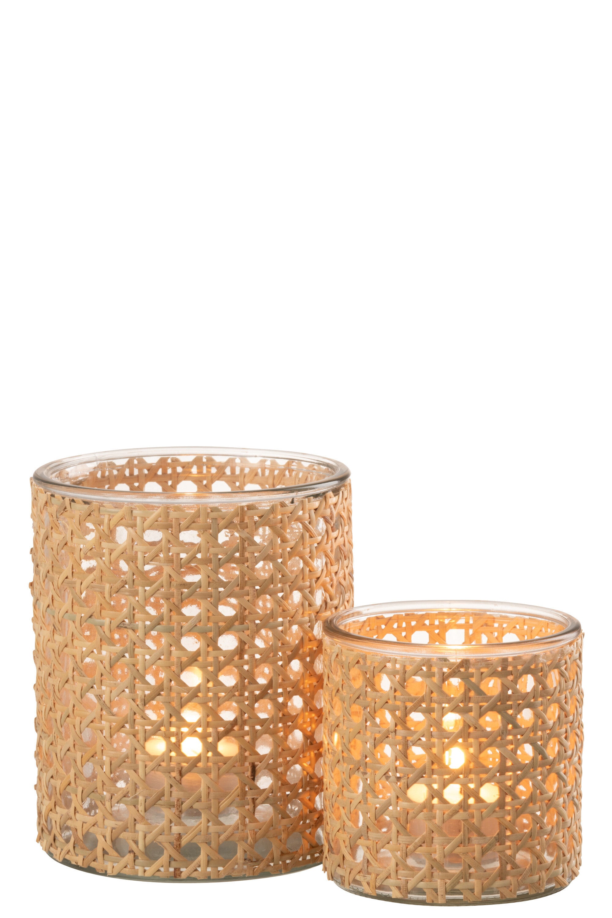 J-Line Theelichthouder Rotan Glas Transparent Large
