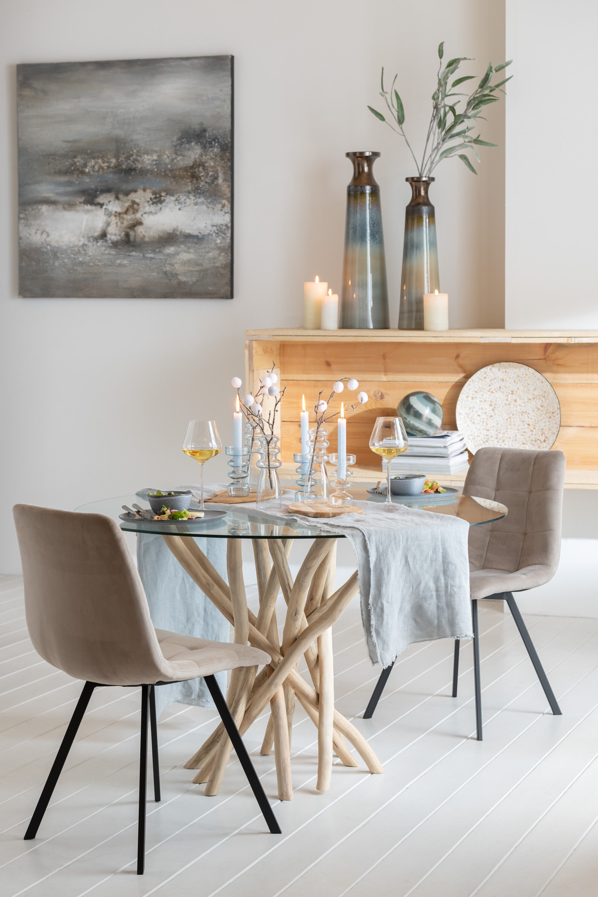 Eettafel Branches Rond Teakhout Natuurlijk/Glas