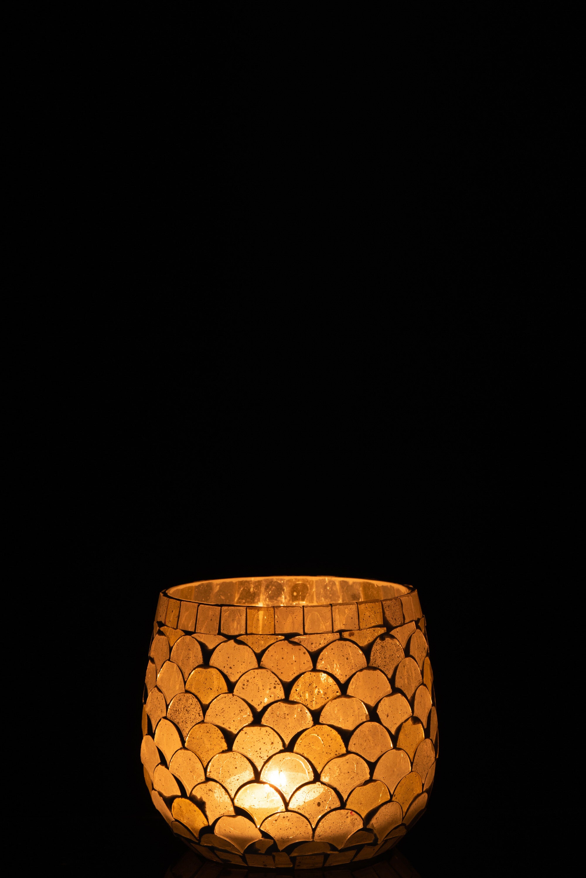 J-Line Theelichthouder Mozaiek Glas Wit/Lichtgeel Small