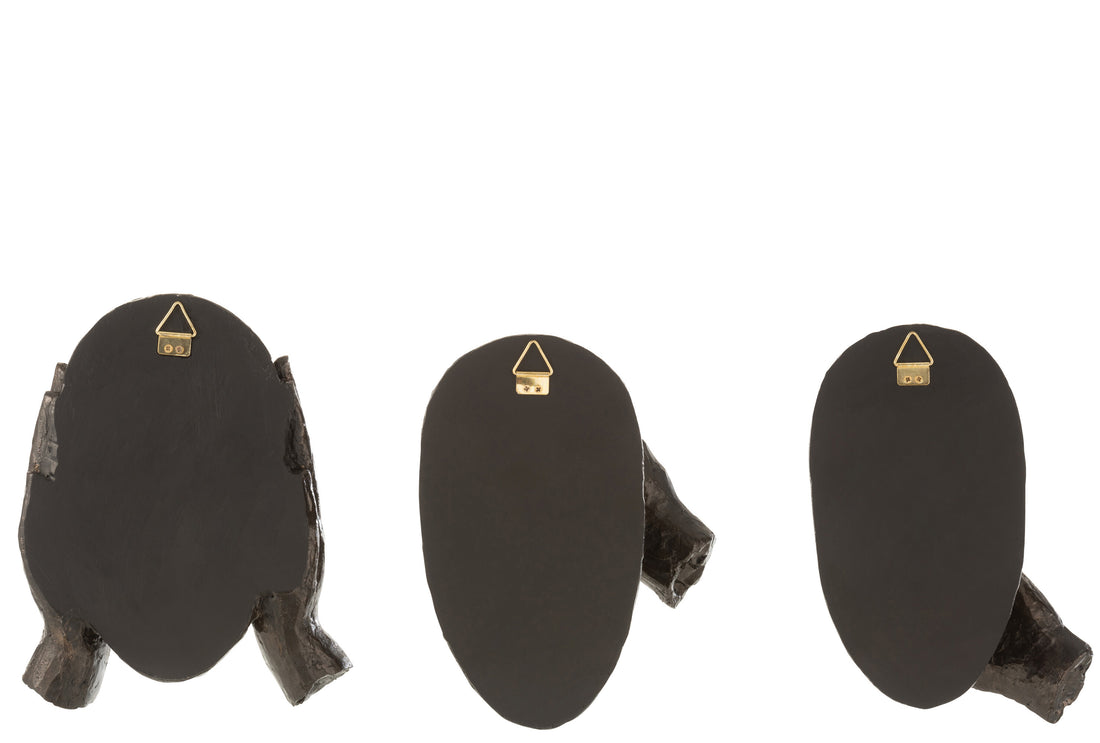 Beeld Hangend Hoor/Zie/Zeg Geen Kwaad Poly Donkerbruin Set van 3