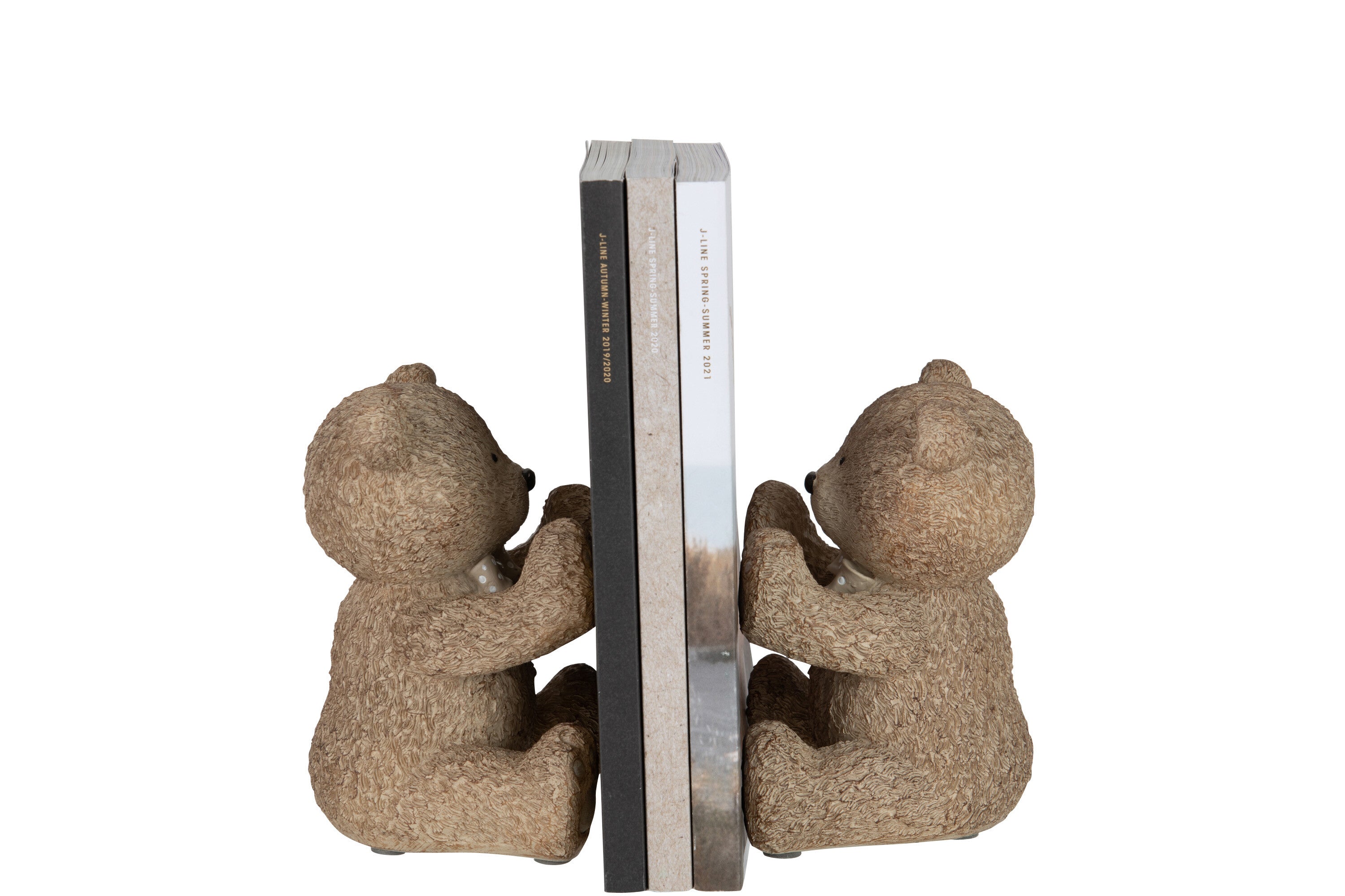 J-Line Teddy boekensteun – kunststof – lichtbruin - 2x