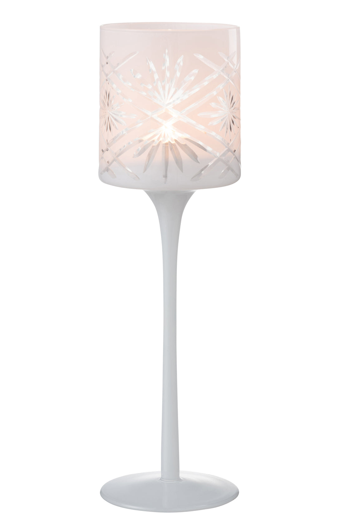 J-Line Theelichthouder Op Voet Santorini Glas Wit groot