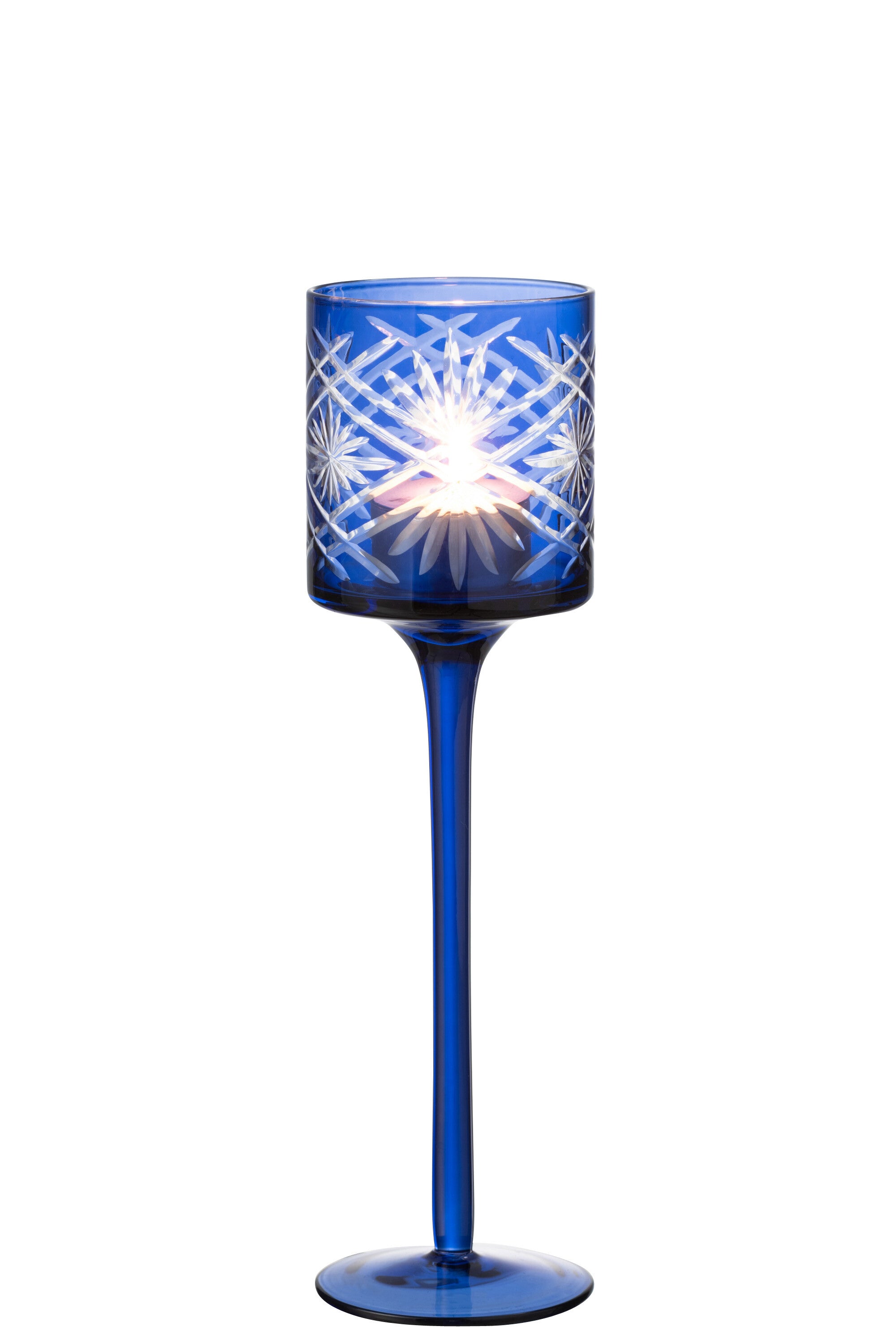 J-Line Theelichthouder Op Voet Santorini Glas Blauw klein