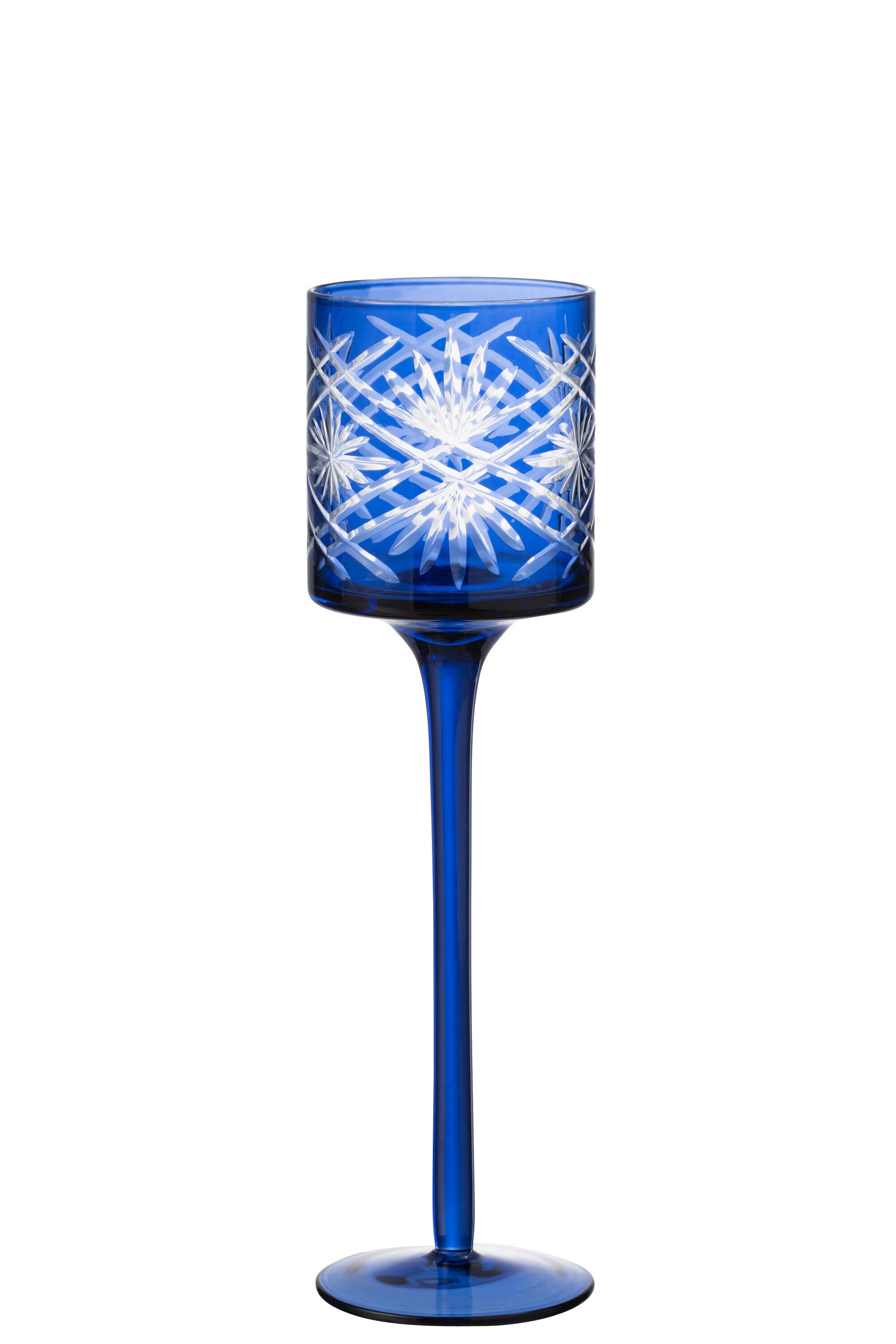 J-Line Theelichthouder Op Voet Santorini Glas Blauw klein