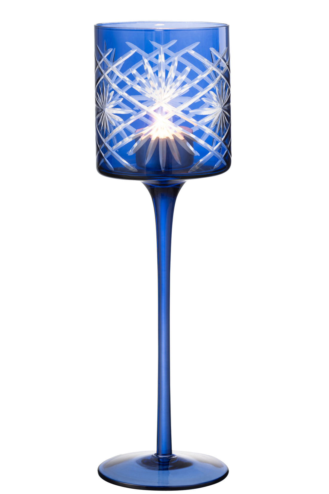 J-Line Theelichthouder Op Voet Santorini Glas Blauw groot