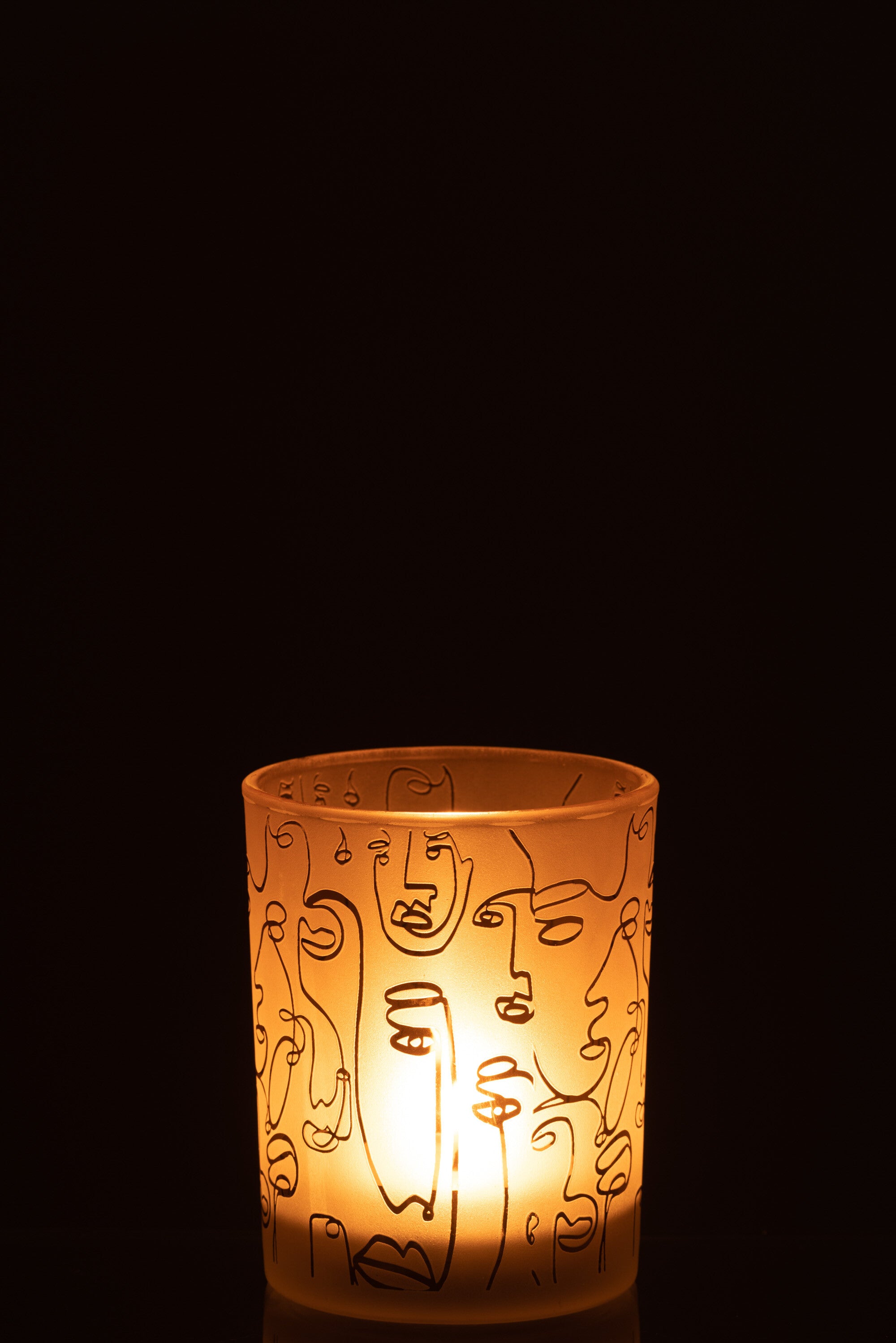 J-Line lantaarn Happy Faces glas beige medium