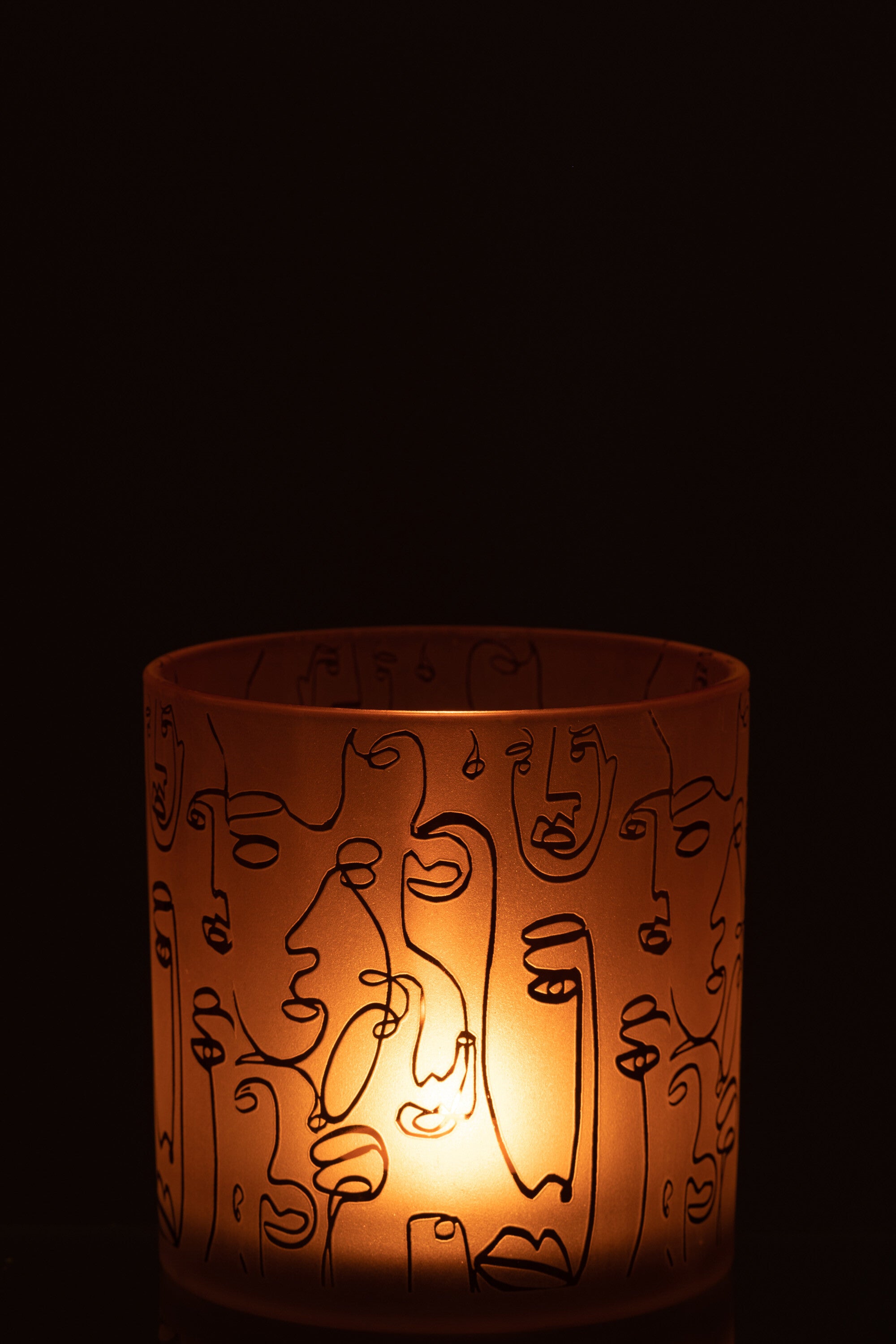 J-Line lantaarn Happy Faces glas terracotta groot