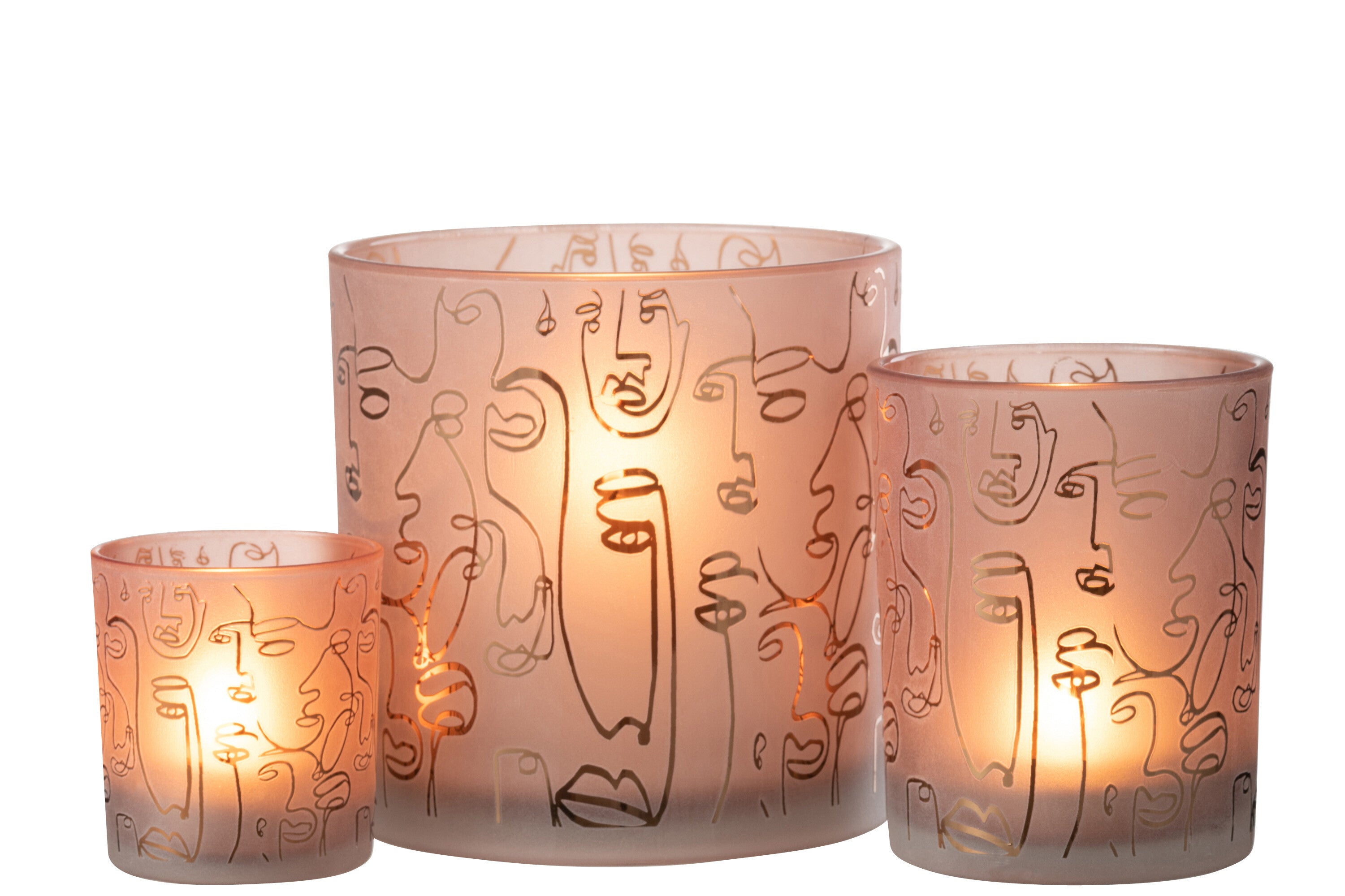 J-Line lantaarn Happy Faces glas terracotta groot