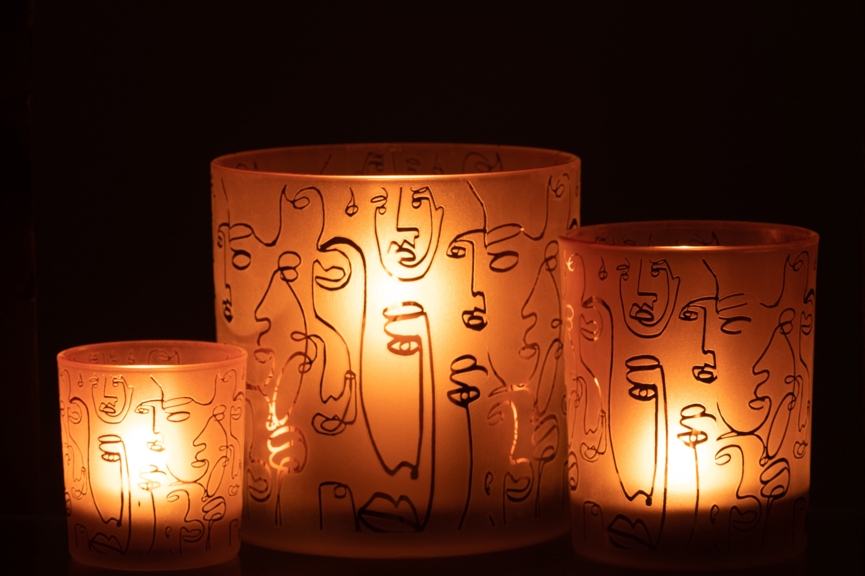 J-Line lantaarn Happy Faces glas terracotta groot