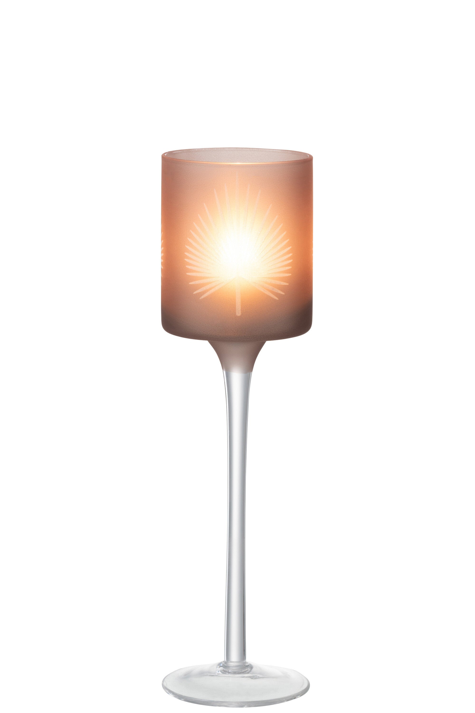 J-Line Theelichthouder Op Voet Palmblad Glas Beige Small