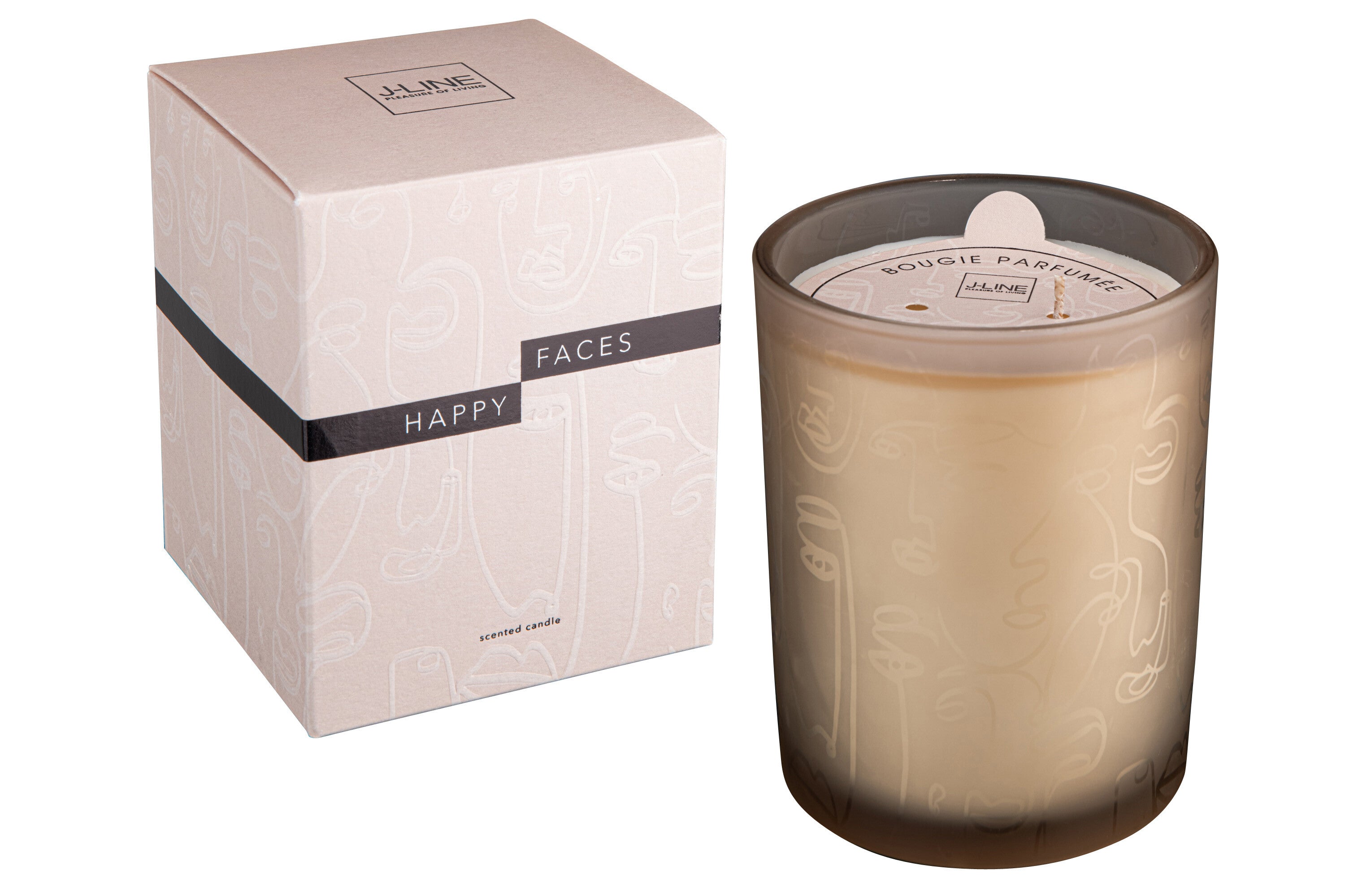 J-Line geurkaars Happy Faces - beige - L - 70U