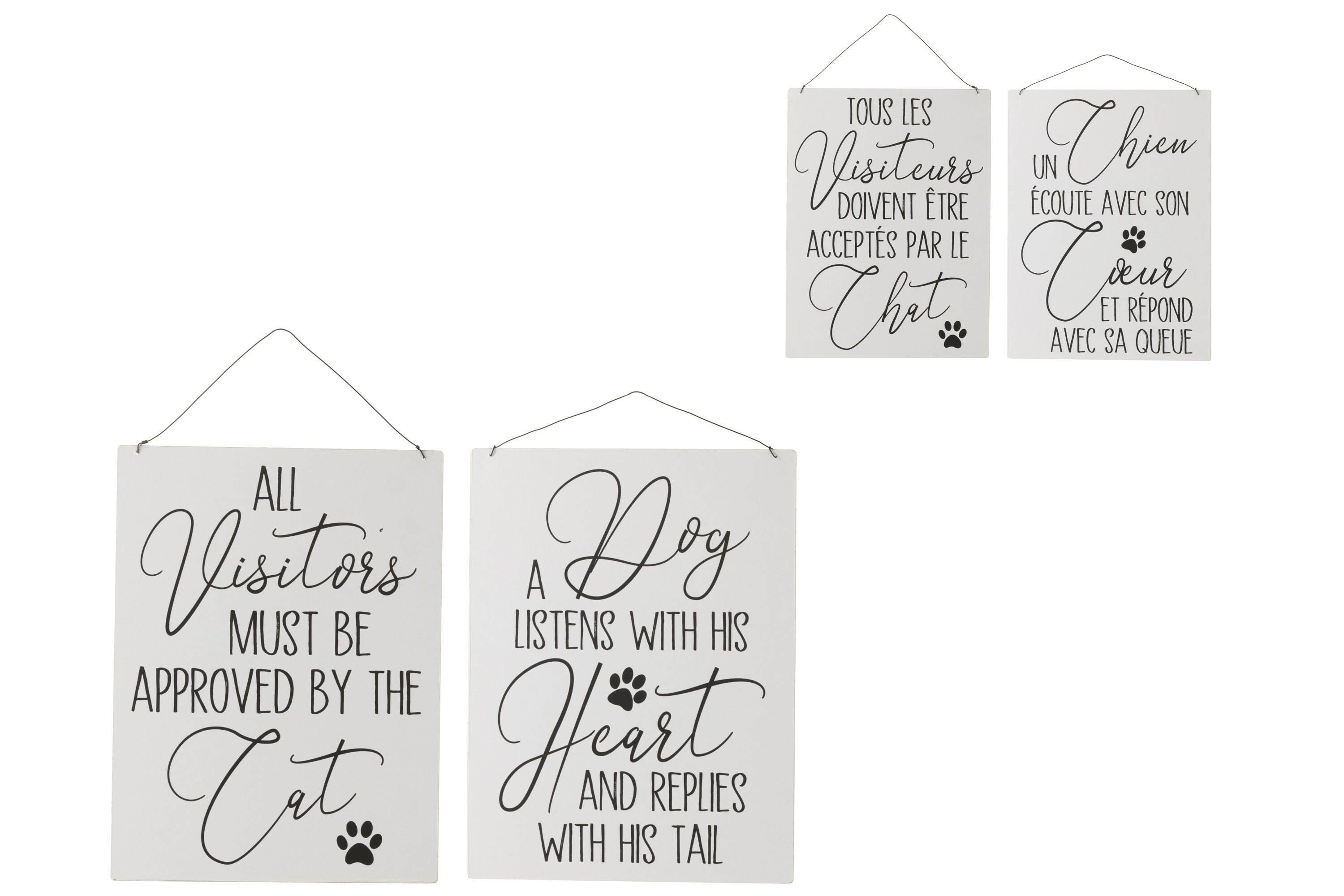 Placard Teksten Engels Hond Kat Metaal Wit/Zwart Assortiment Van 2