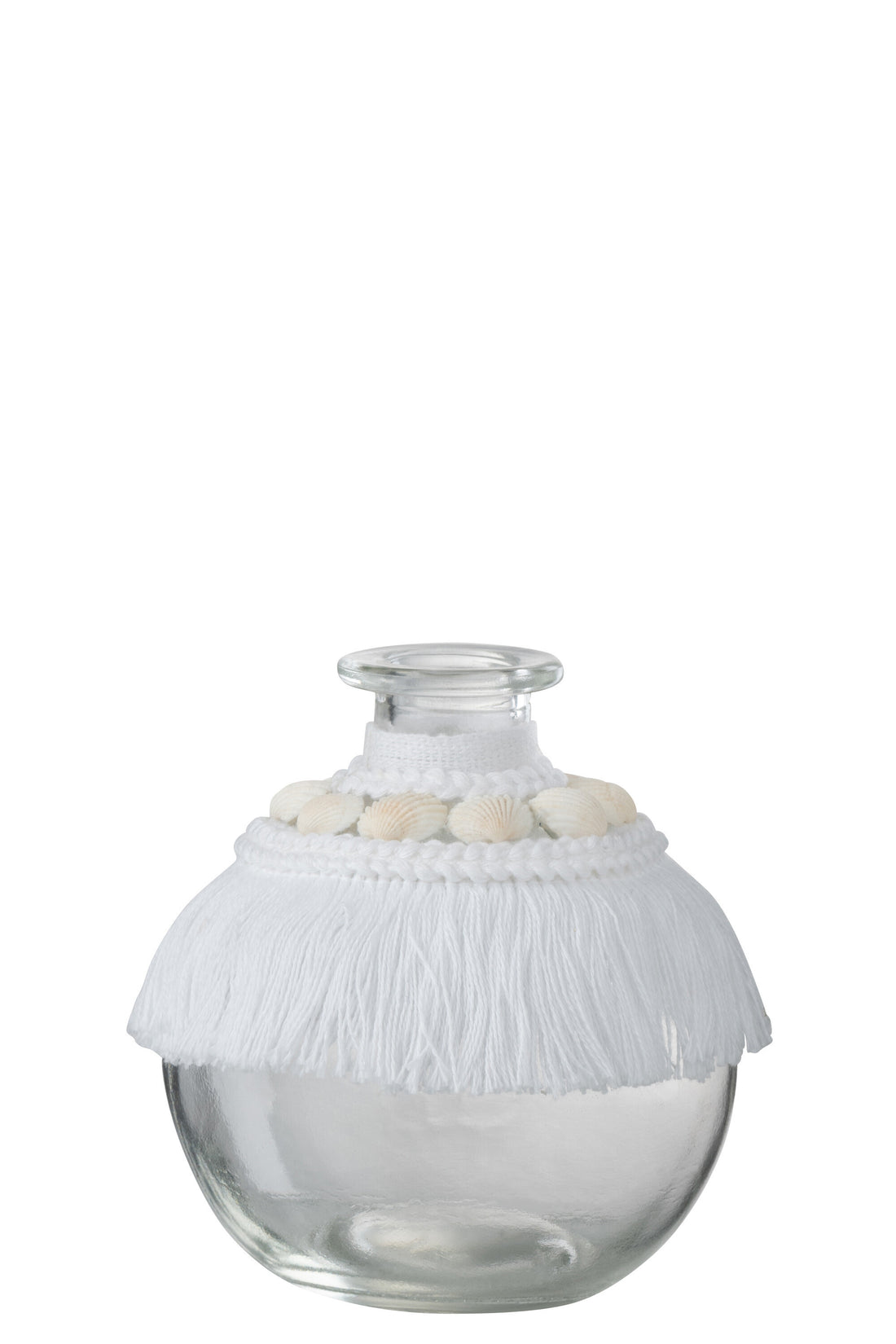 J-Line Vaasje Schelpen Glas Textiel Wit Small - 10.00 cm hoog