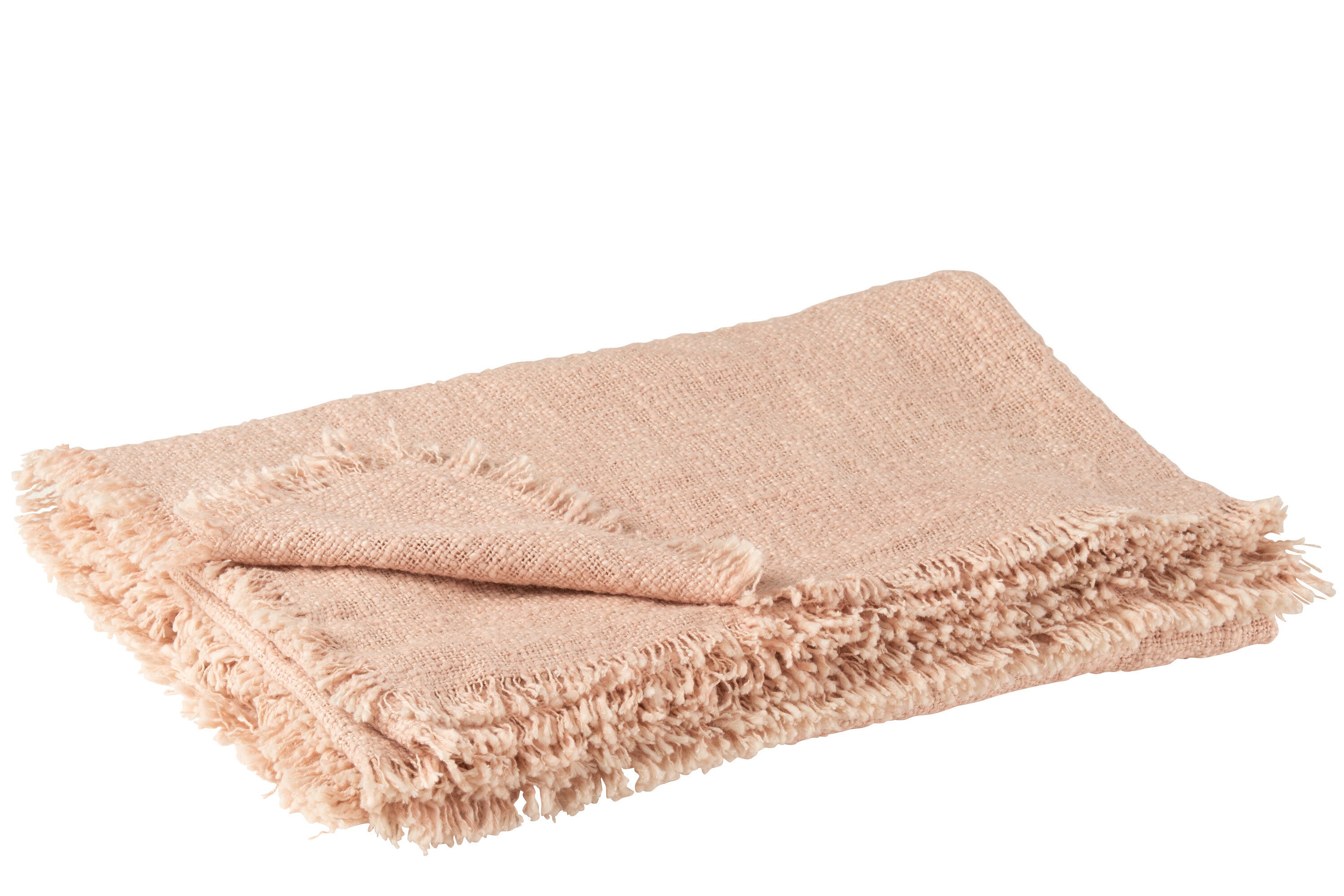 J-Line Plaid franje - polyester - lichtroze - 130 x 170 cm