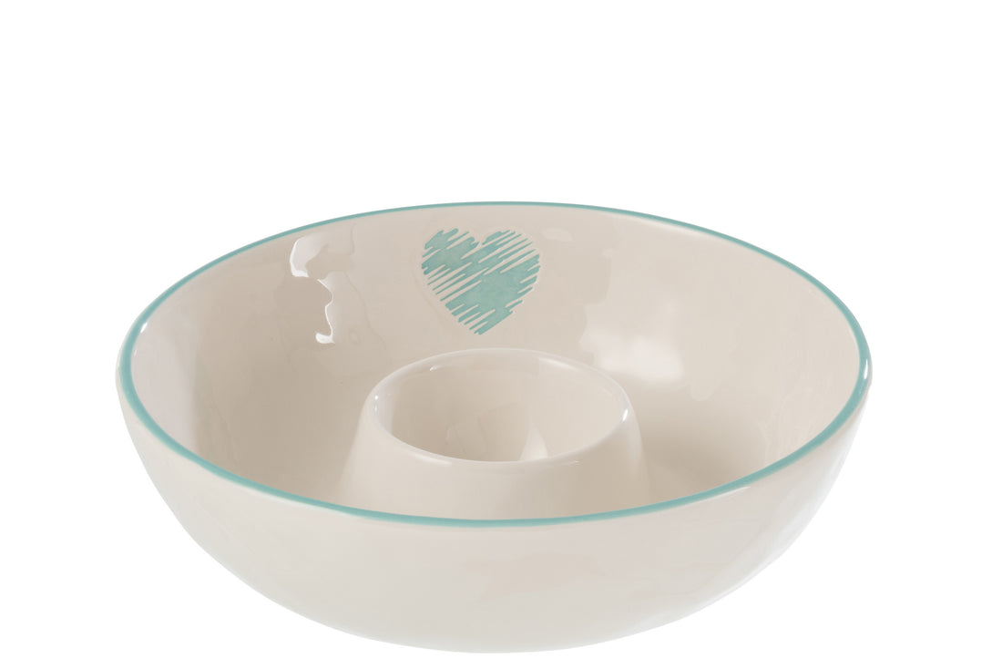 J-Line Schaal Dip Apero Keramiek Wit/Blauw