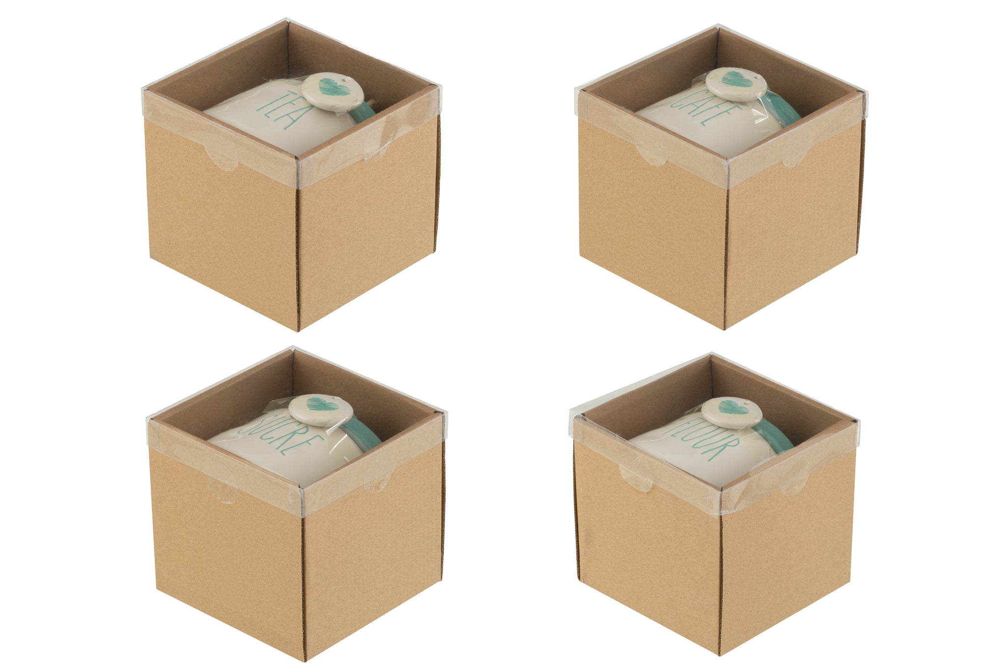 Opslagpot Bloem/Suiker/Koffie/Thee Keramiek Wit/Blauw Assortiment Van 4