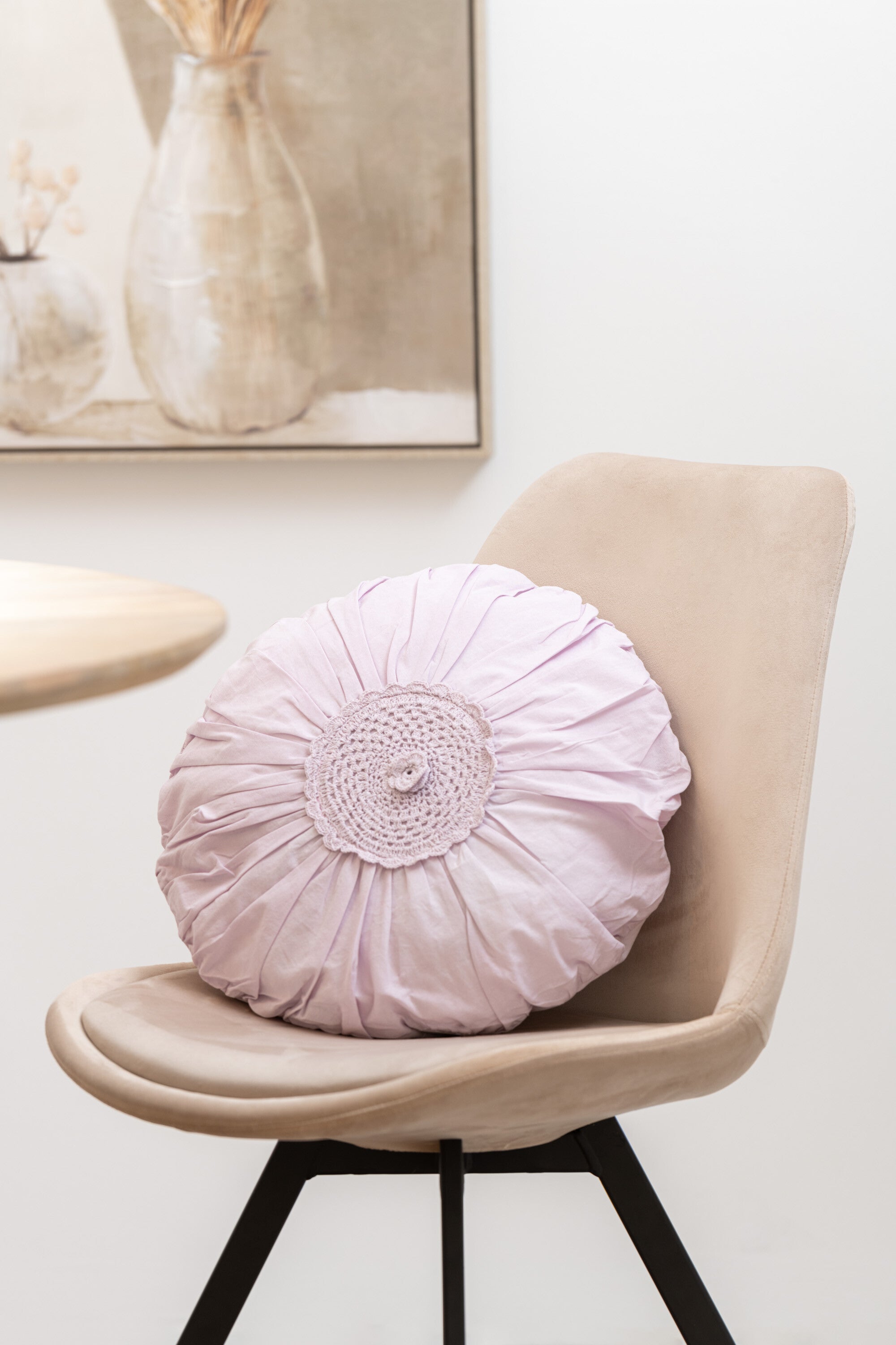 J-Line Kussen Rond Kant Katoen Violet