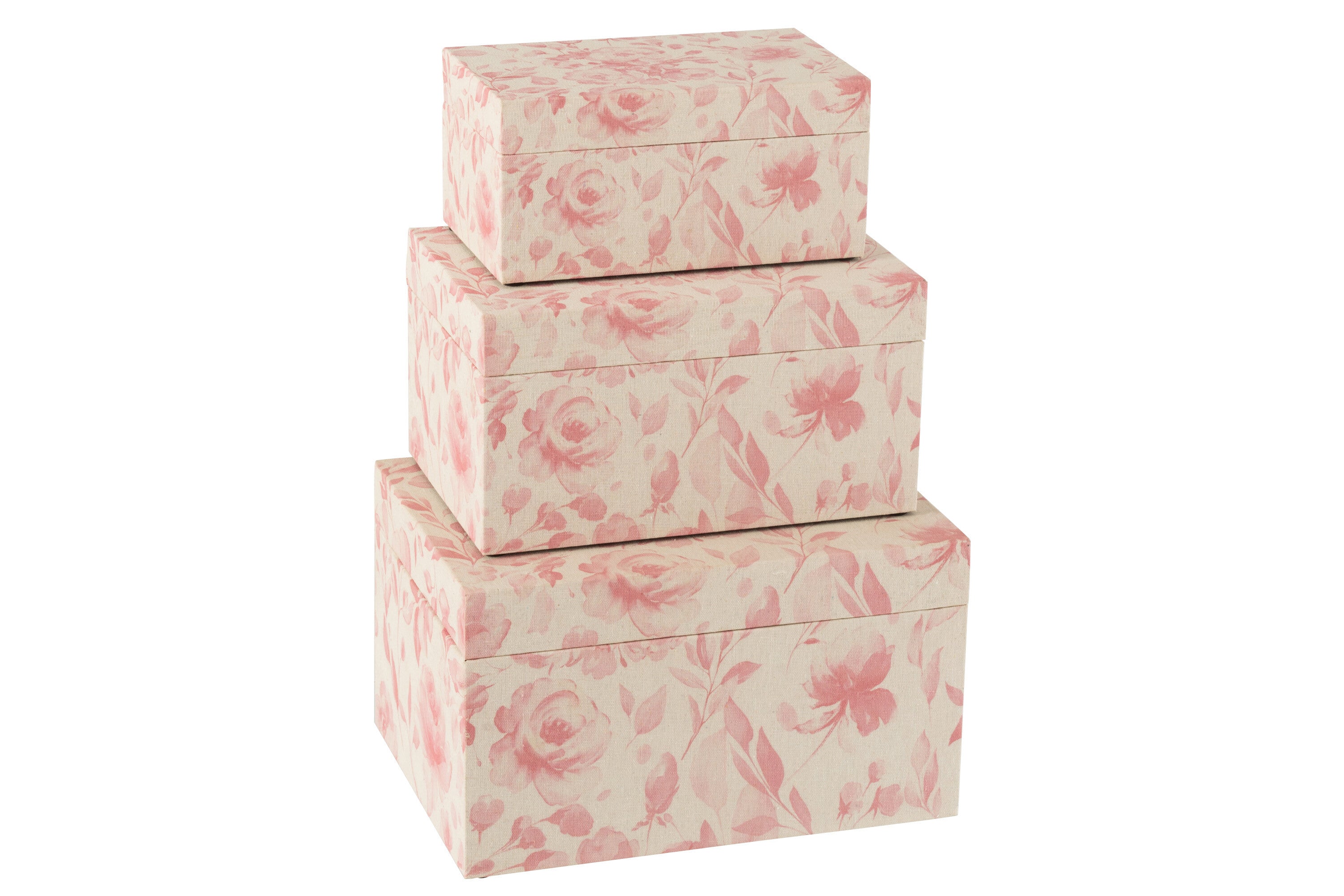 J-Line Set Van Drie Dozen Rozen Mdf Wit/Roze