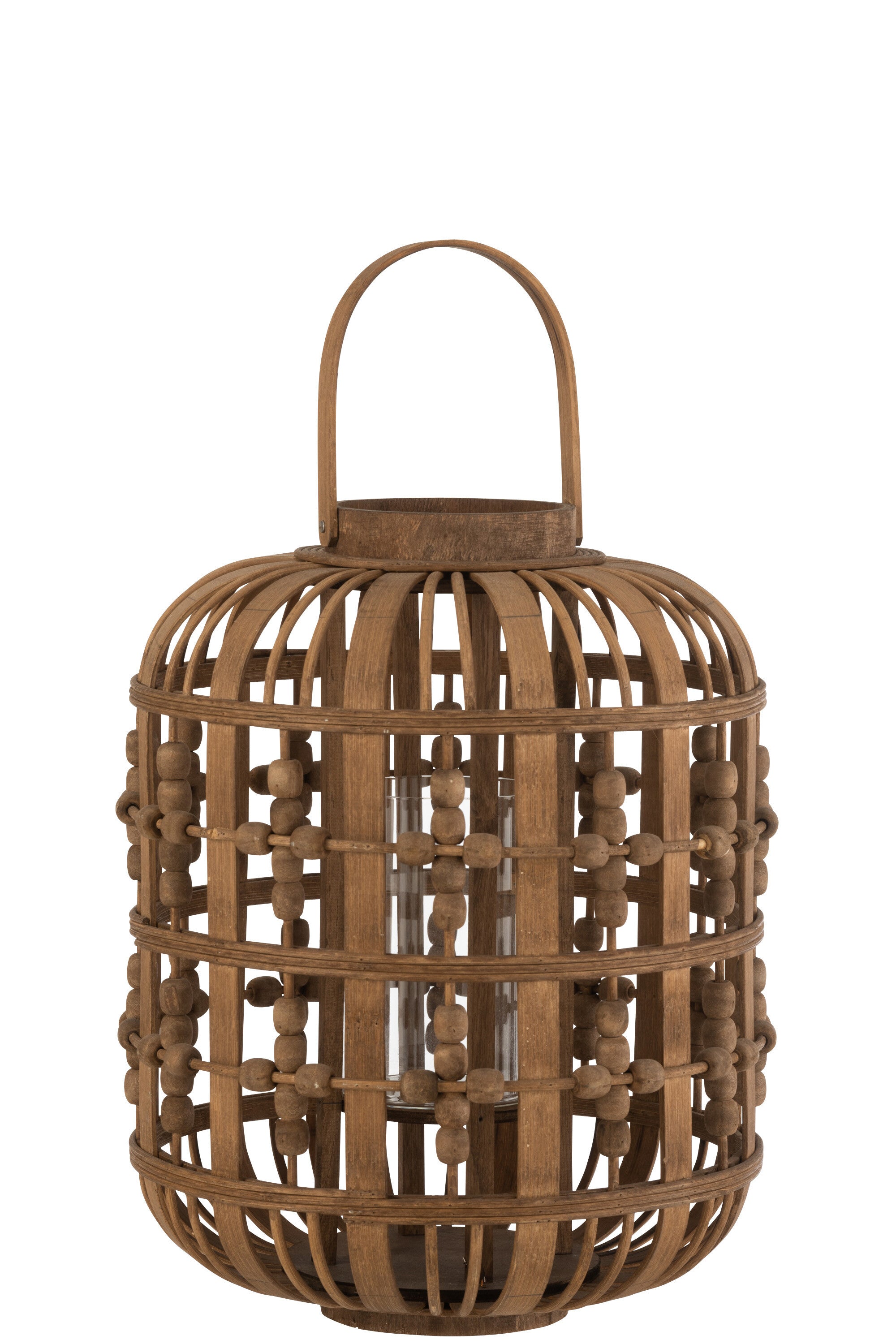 J-Line lantaarn Kralen - hout - naturel