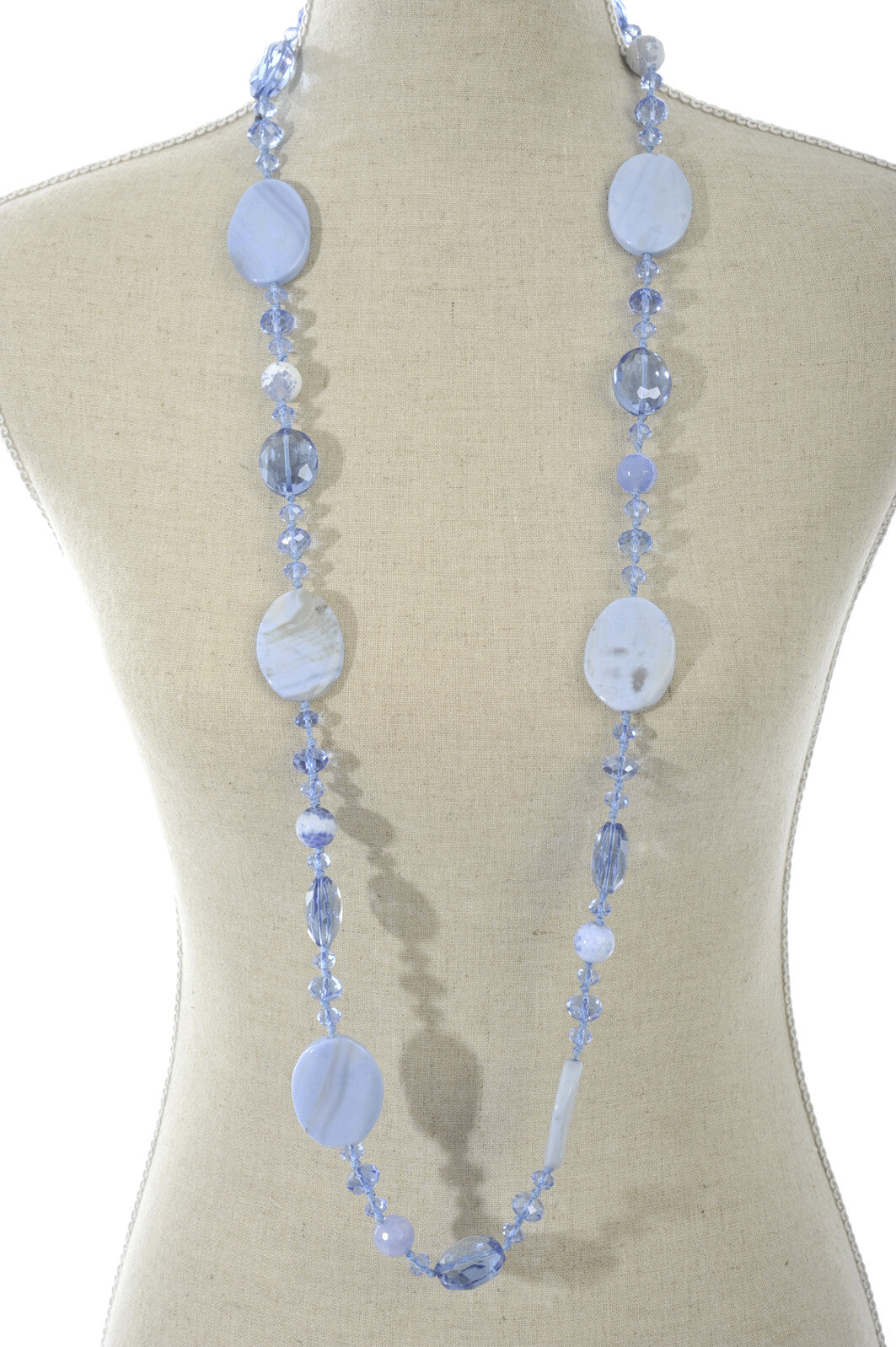 J-Line Ketting Kristal+Parels Licht Blauw