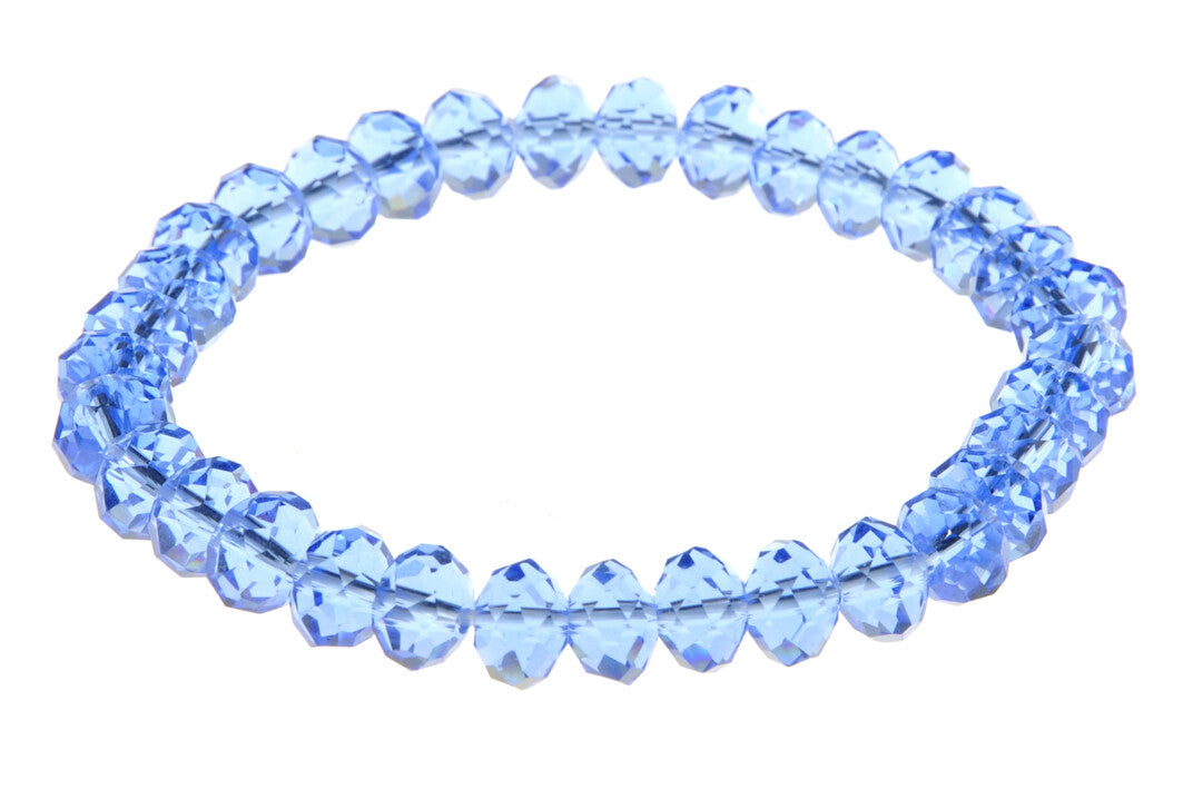 Armband. Elastisch. 6x8mm Kristal L. Blauw.