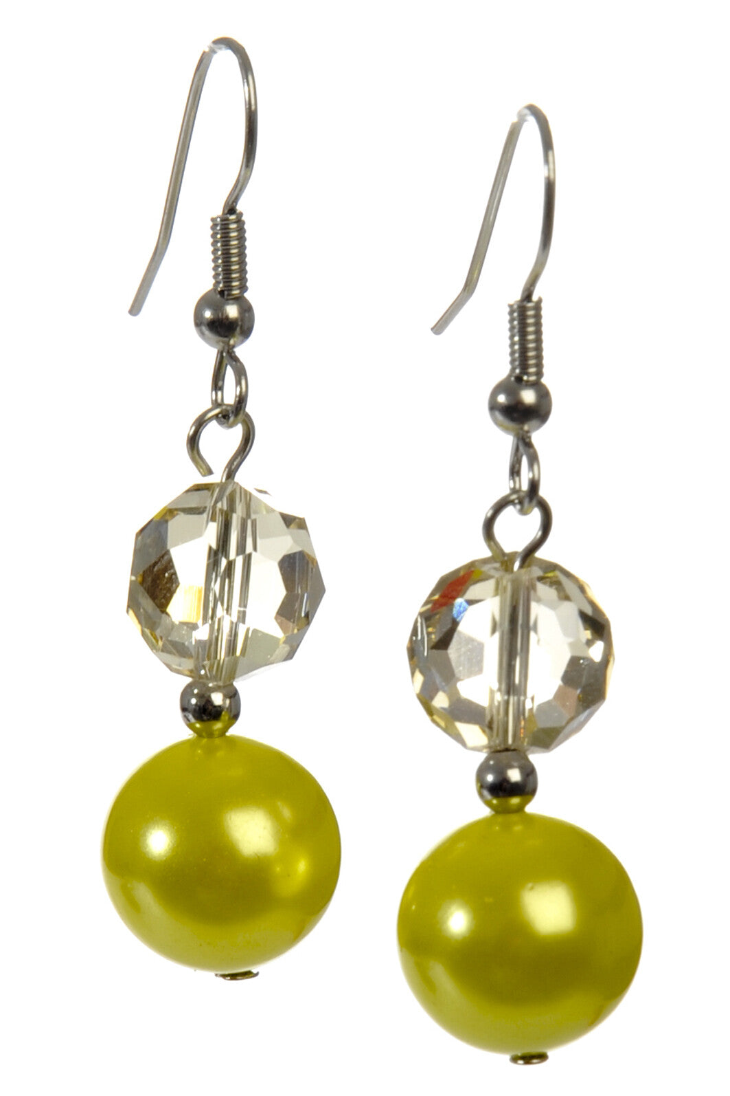 J-Line Oorbel Kristal+Parel Geel