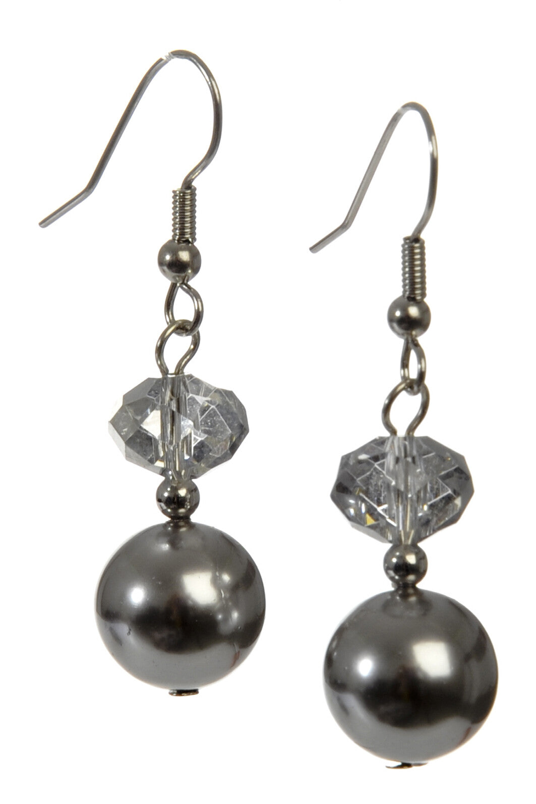 J-Line Oorbel Kristal+Parel Grijs