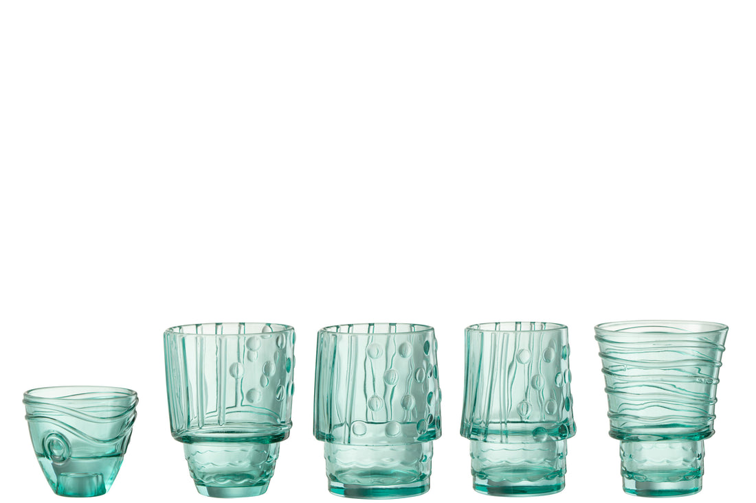 J-Line Vis bekers - drinkglas - transparant/ azuur - 5x