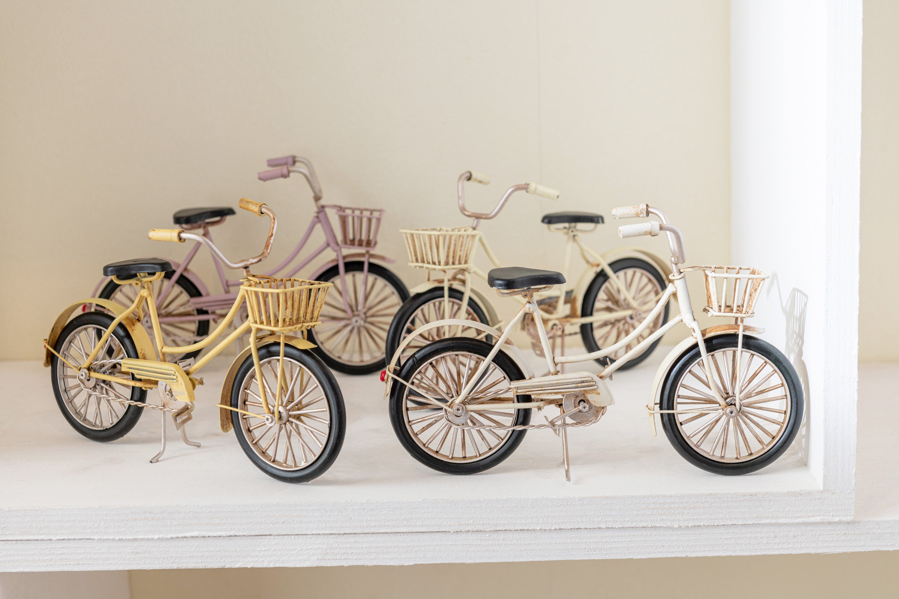 Damesfietsmand Metaal Beige/Geel Assortiment Van 2