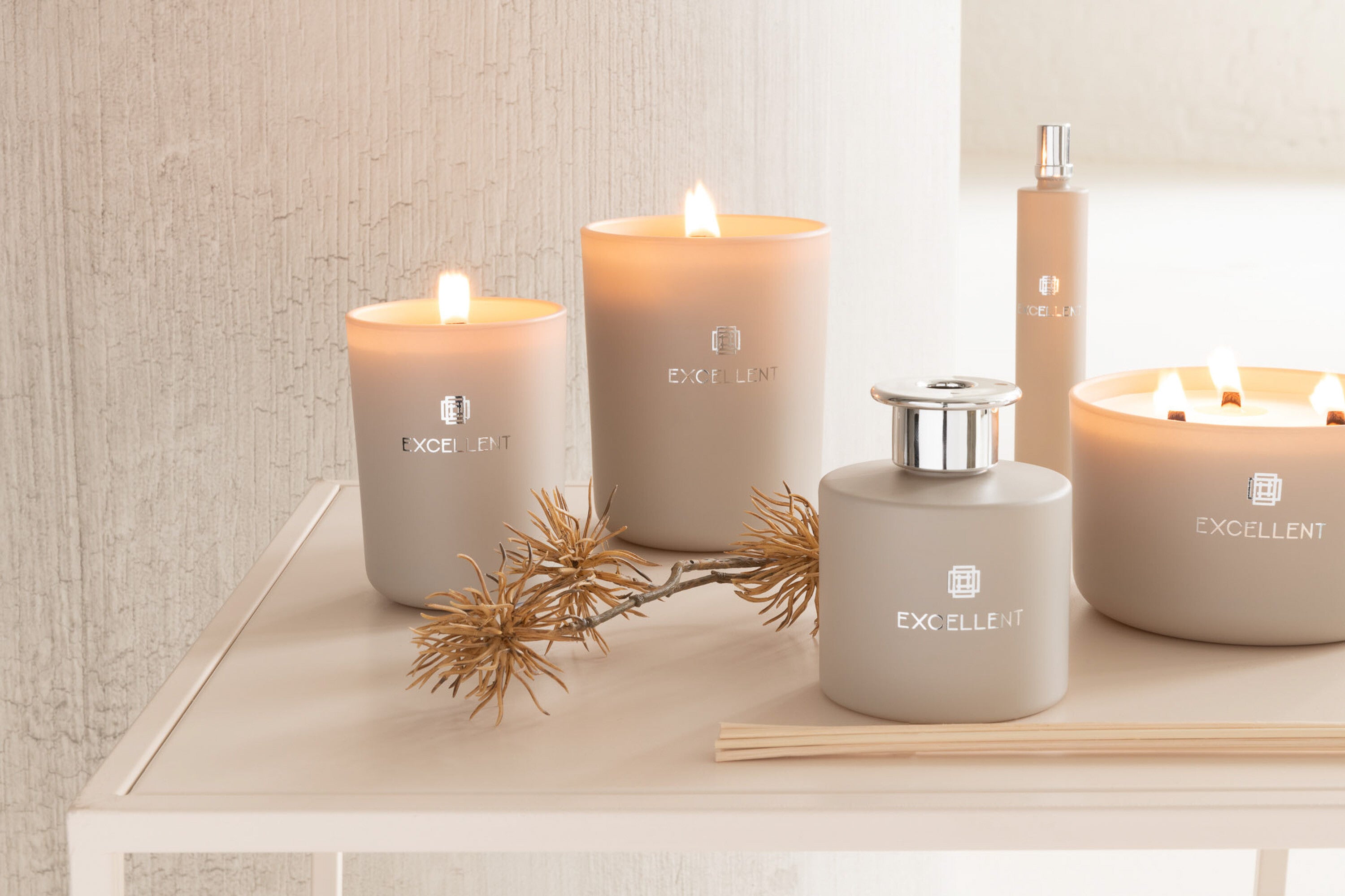 J-Line geurkaars Excellent - glas - beige - L - 40U