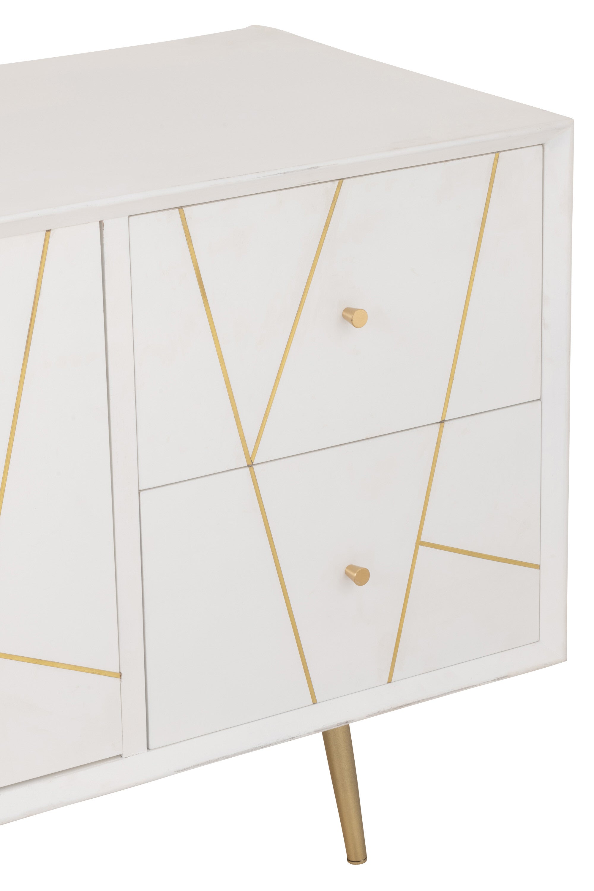 Ladenkast Lijnen 4 Laden 2 Deuren Hout/Metaal Wit/Goud