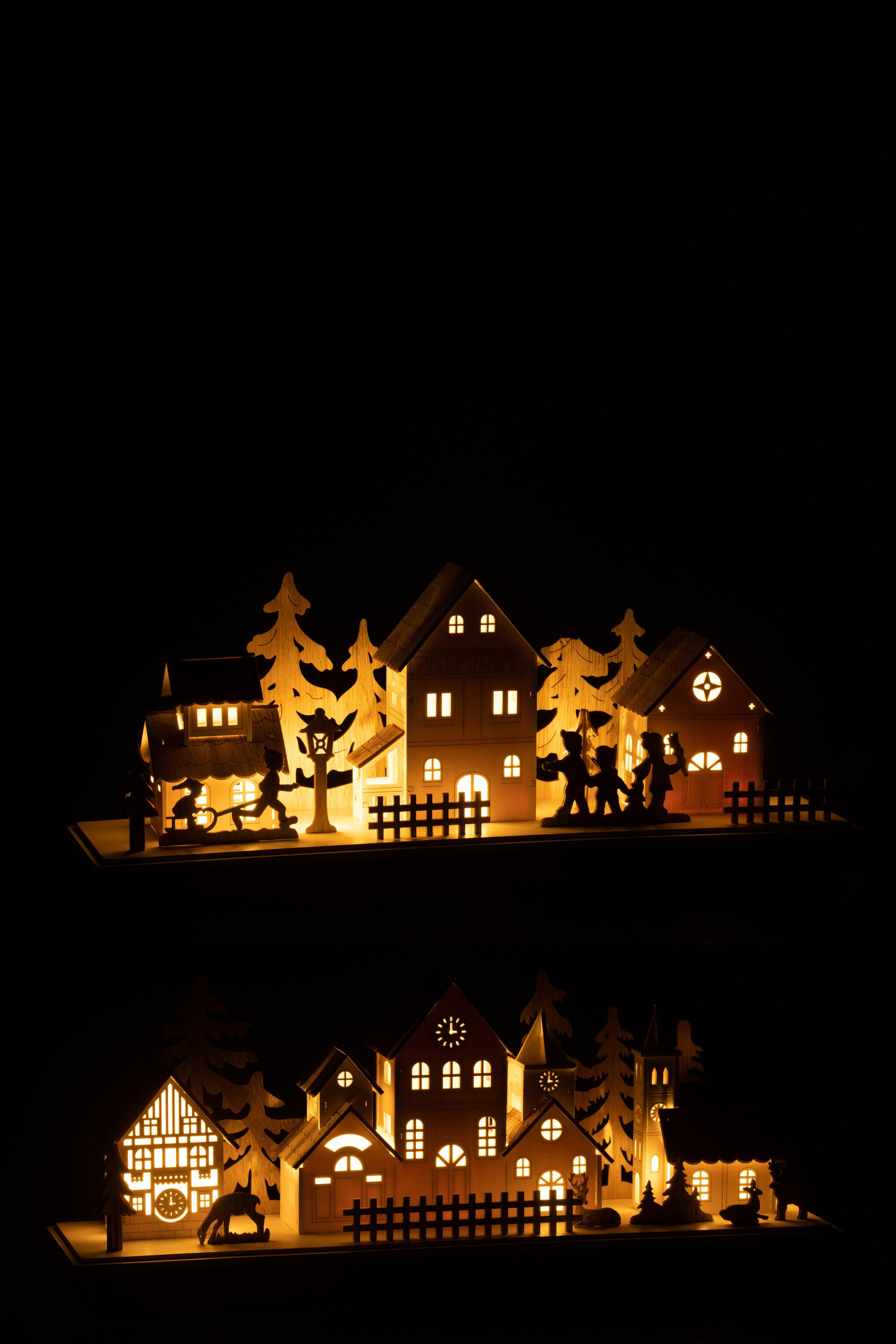 Deco Winter Led Huizen Hout Natuurlijk/Wit Groot Assortiment Van 2