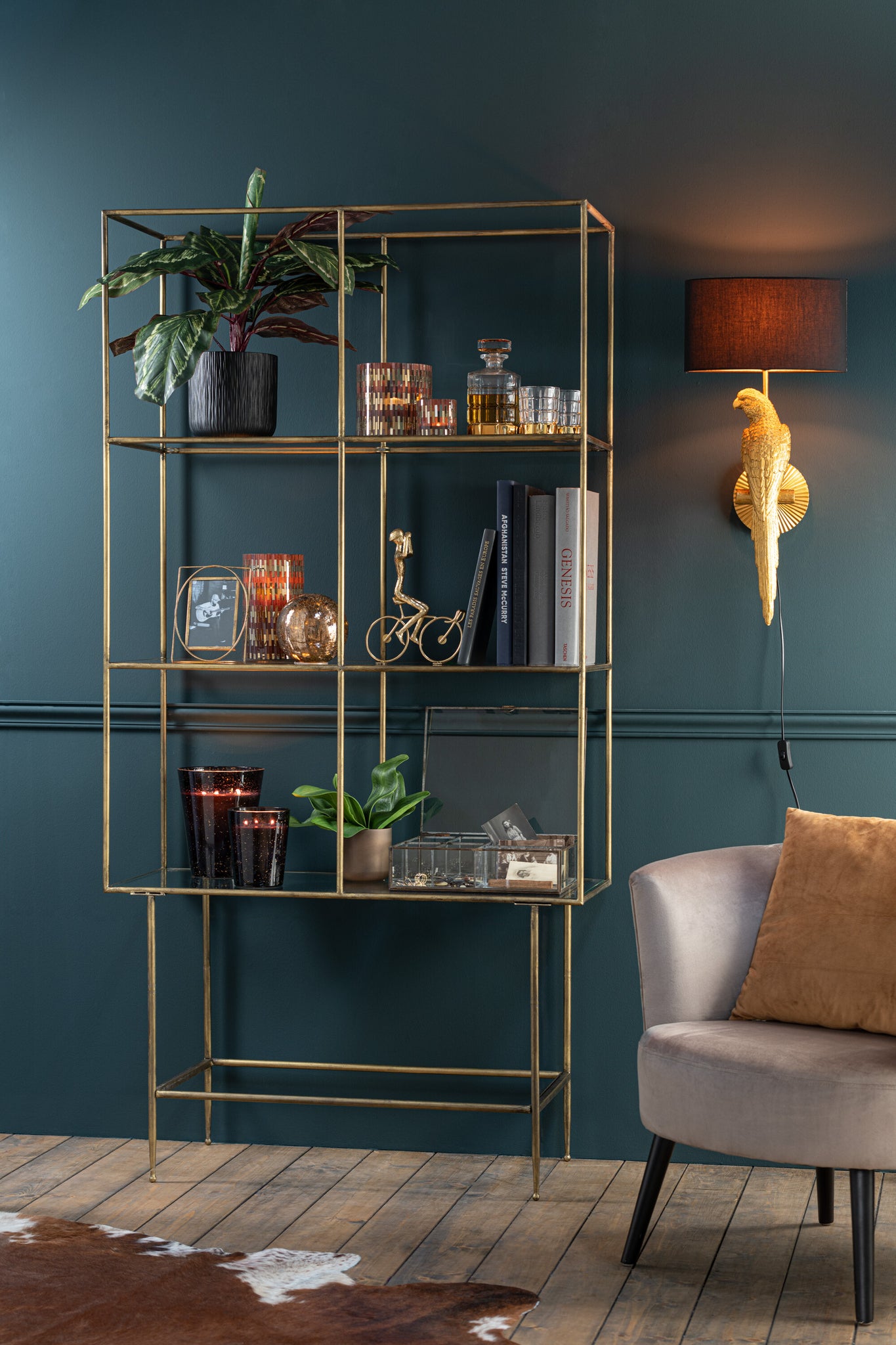 Rek 3 planken Metaal/Glas Goud
