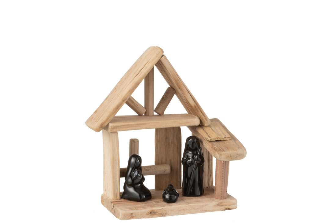 J-Line kerstdecoratie - hout - naturel/zwart