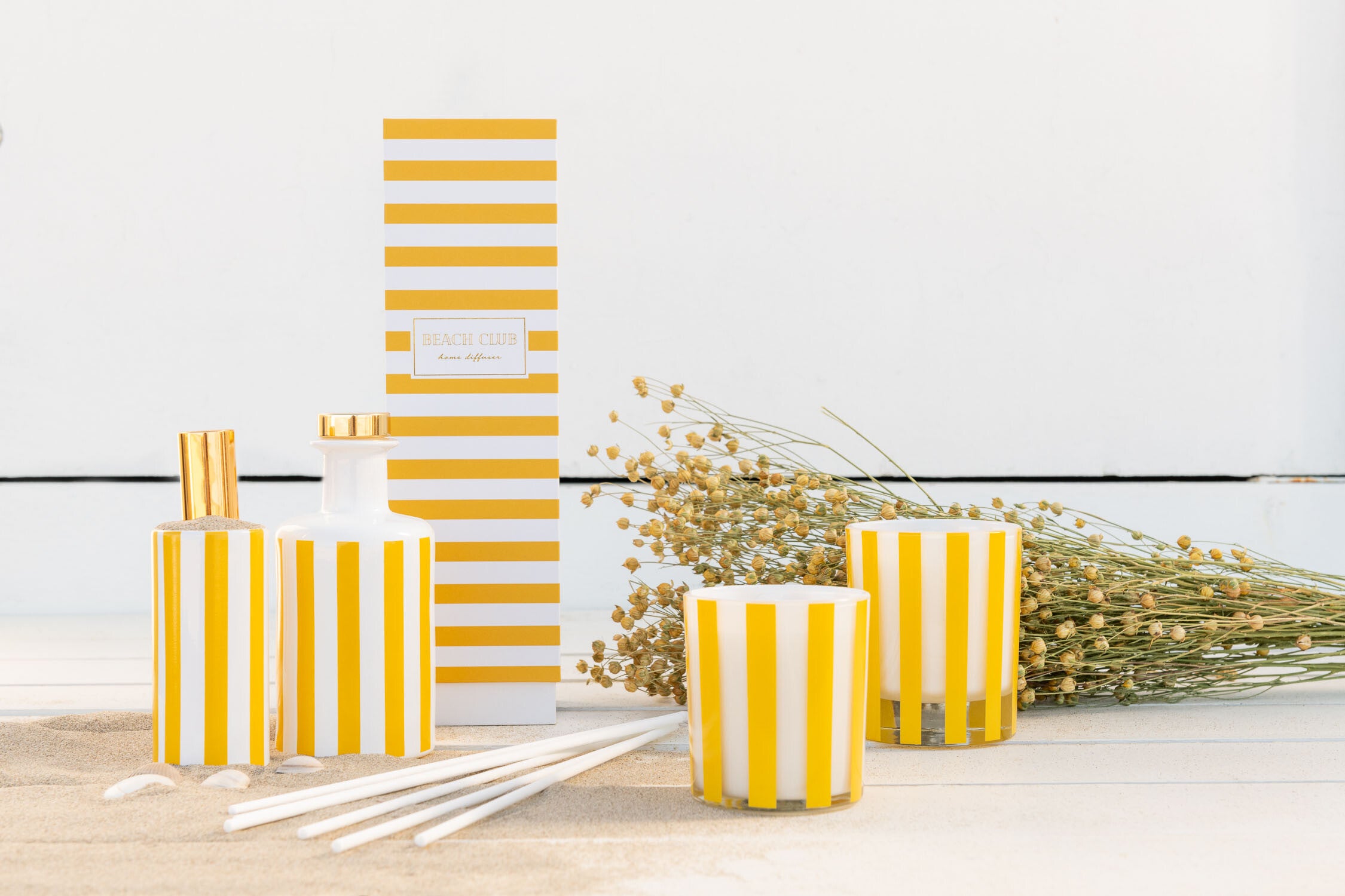 J-Line Bundel Vlasbloem Gedroogd Vlas Geel