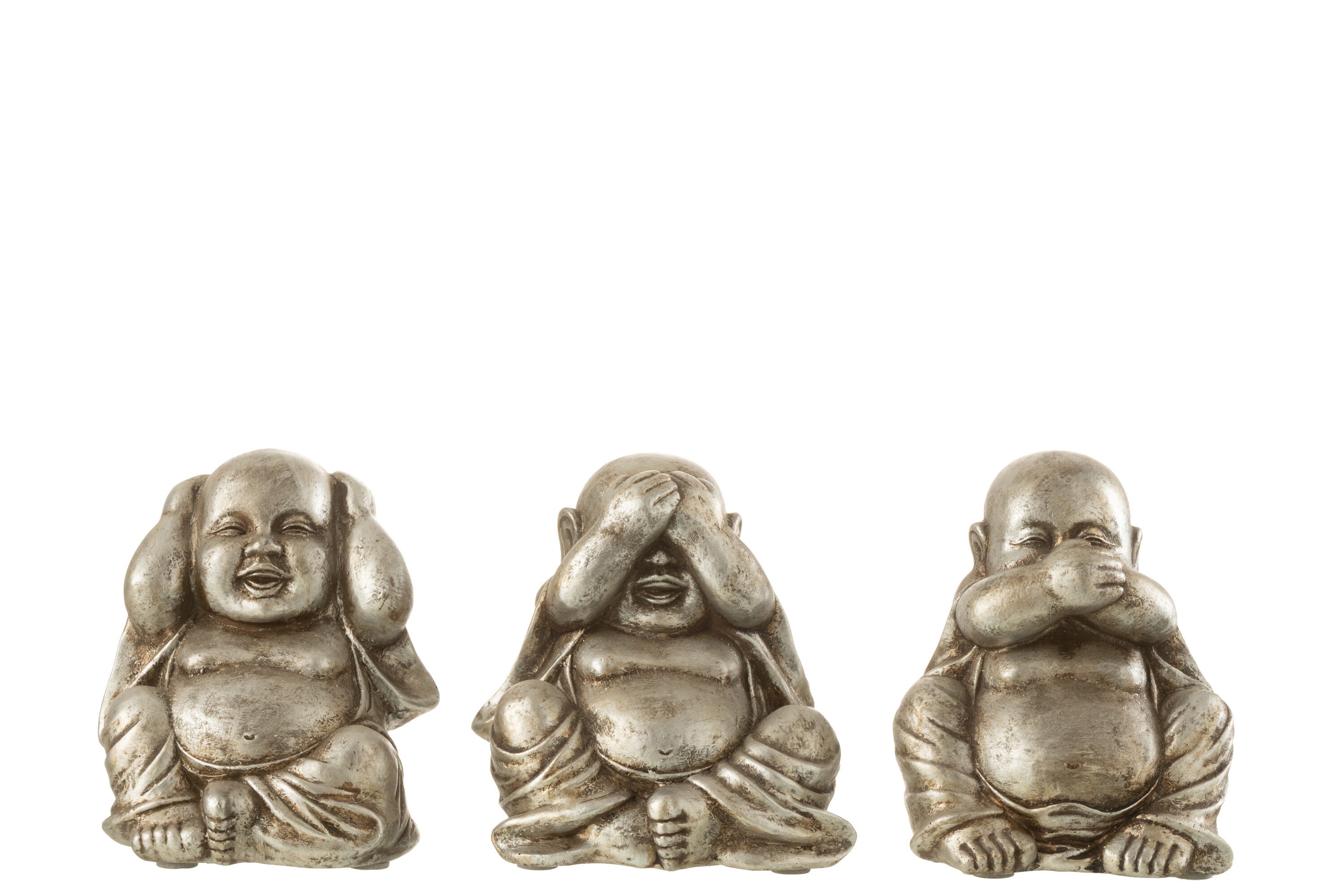 Buddah Zittend 3 Stuks Zien/Horen/Spreken Poly Zilver Assortiment Van 3