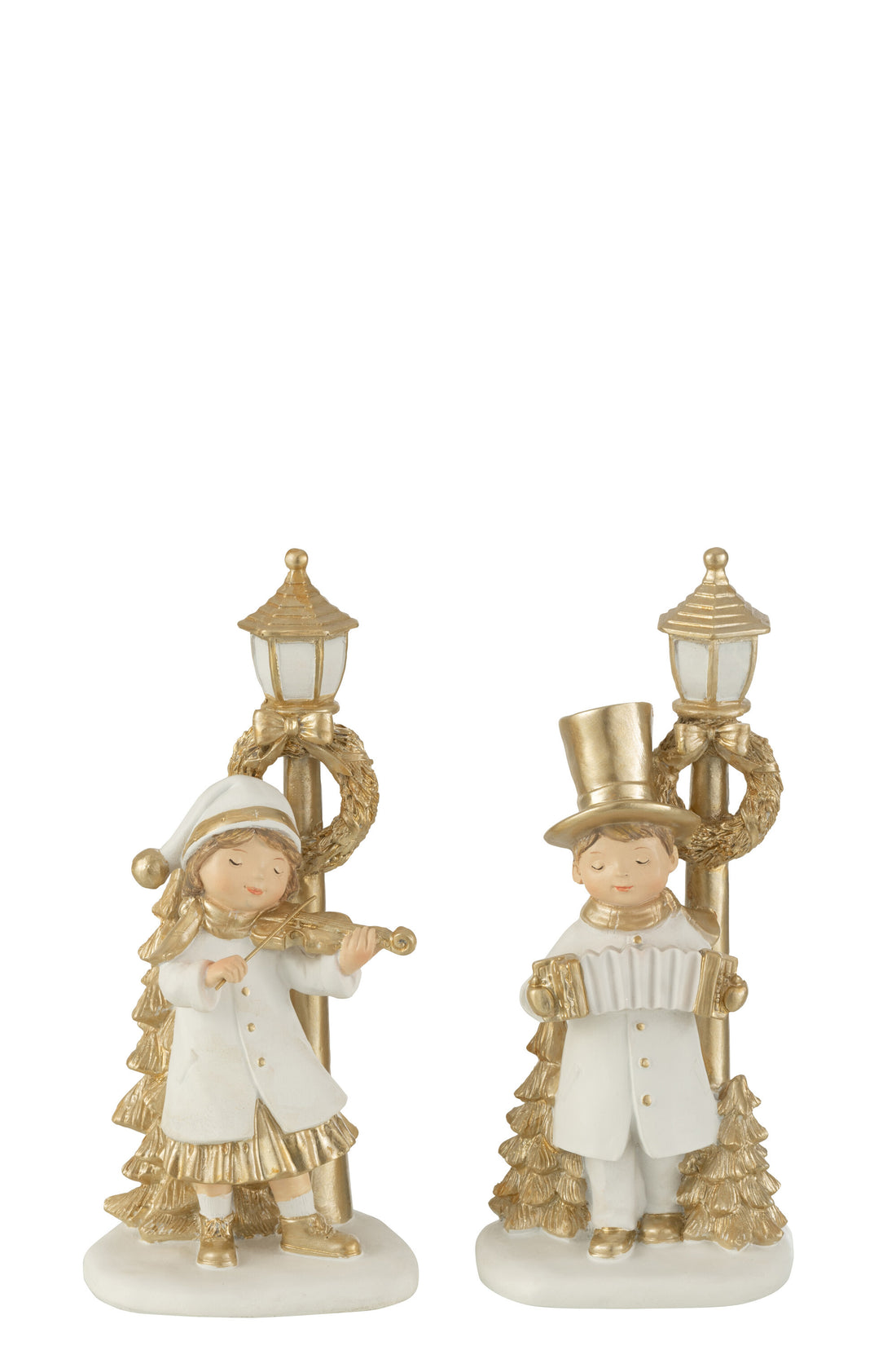 Kind Lantaarn Poly Wit/Goud Assortiment Van 2