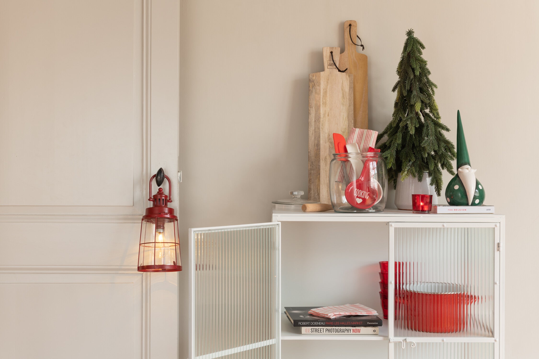 J-Line Kersthanger - polyester - wit/goud
