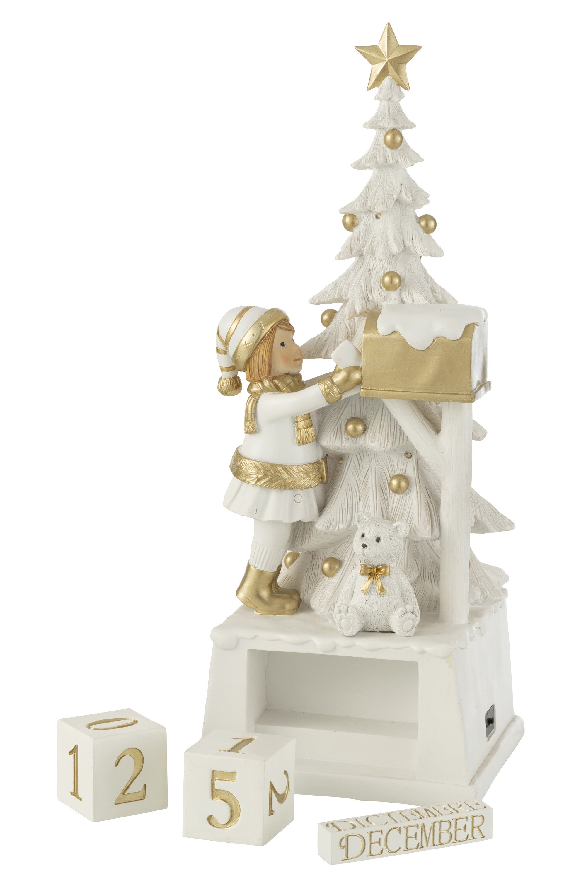 J-Line Kalender Kerstboom Poly Wit/Goud