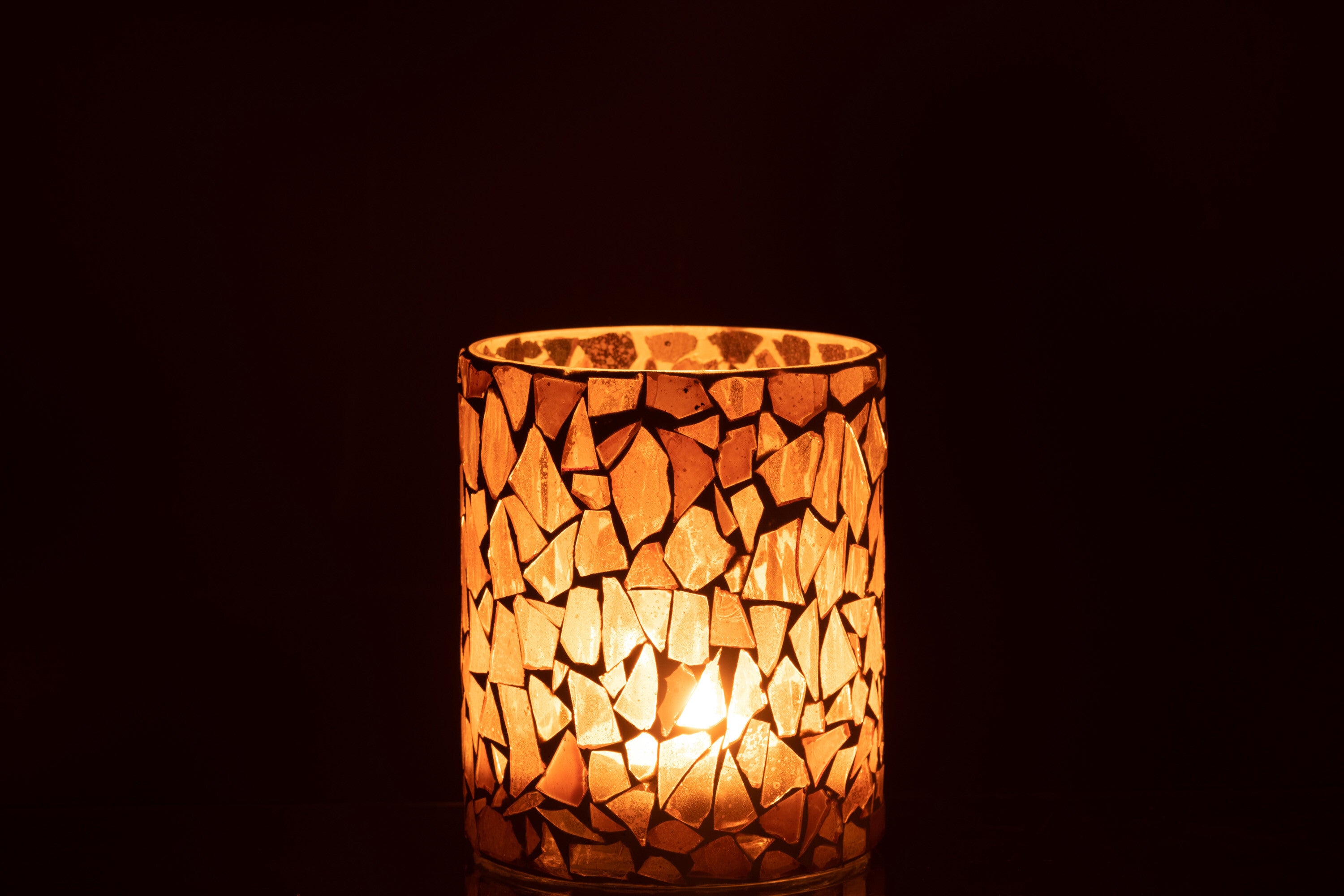 Windlicht Mozaiek Glas Beige Medium