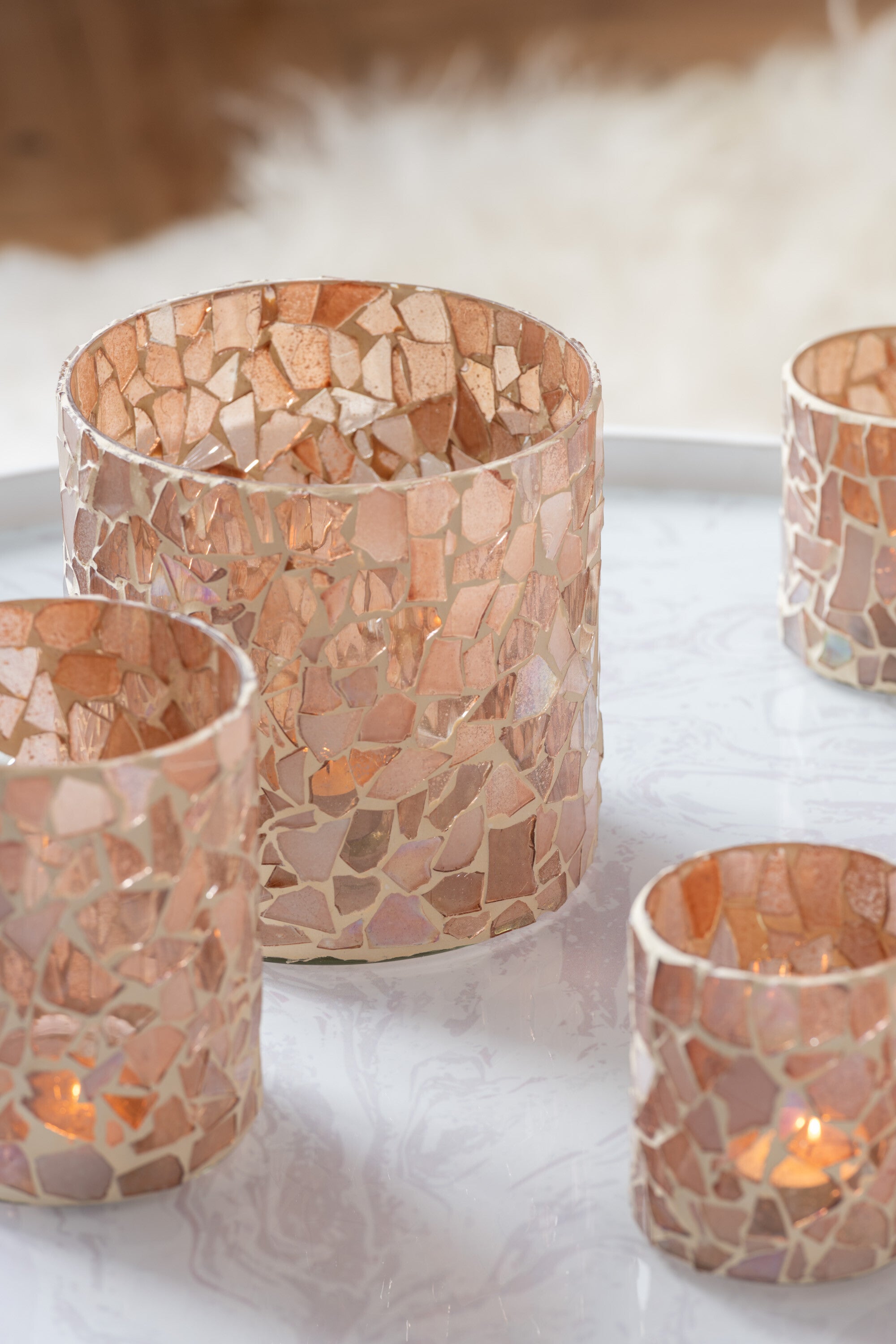 Windlicht Mozaiek Glas Beige Medium