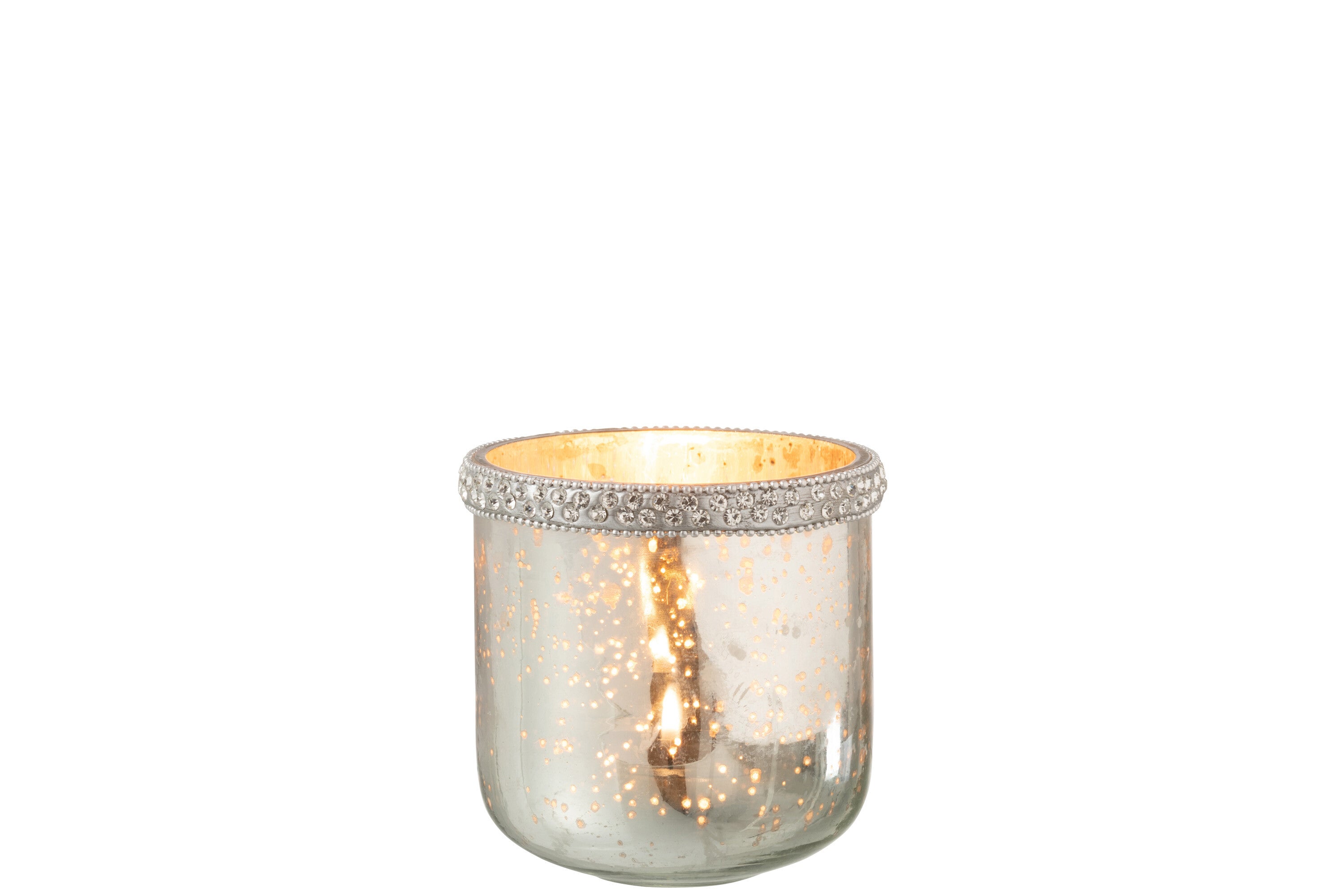 J-Line lantaarn diamant glas zilver klein