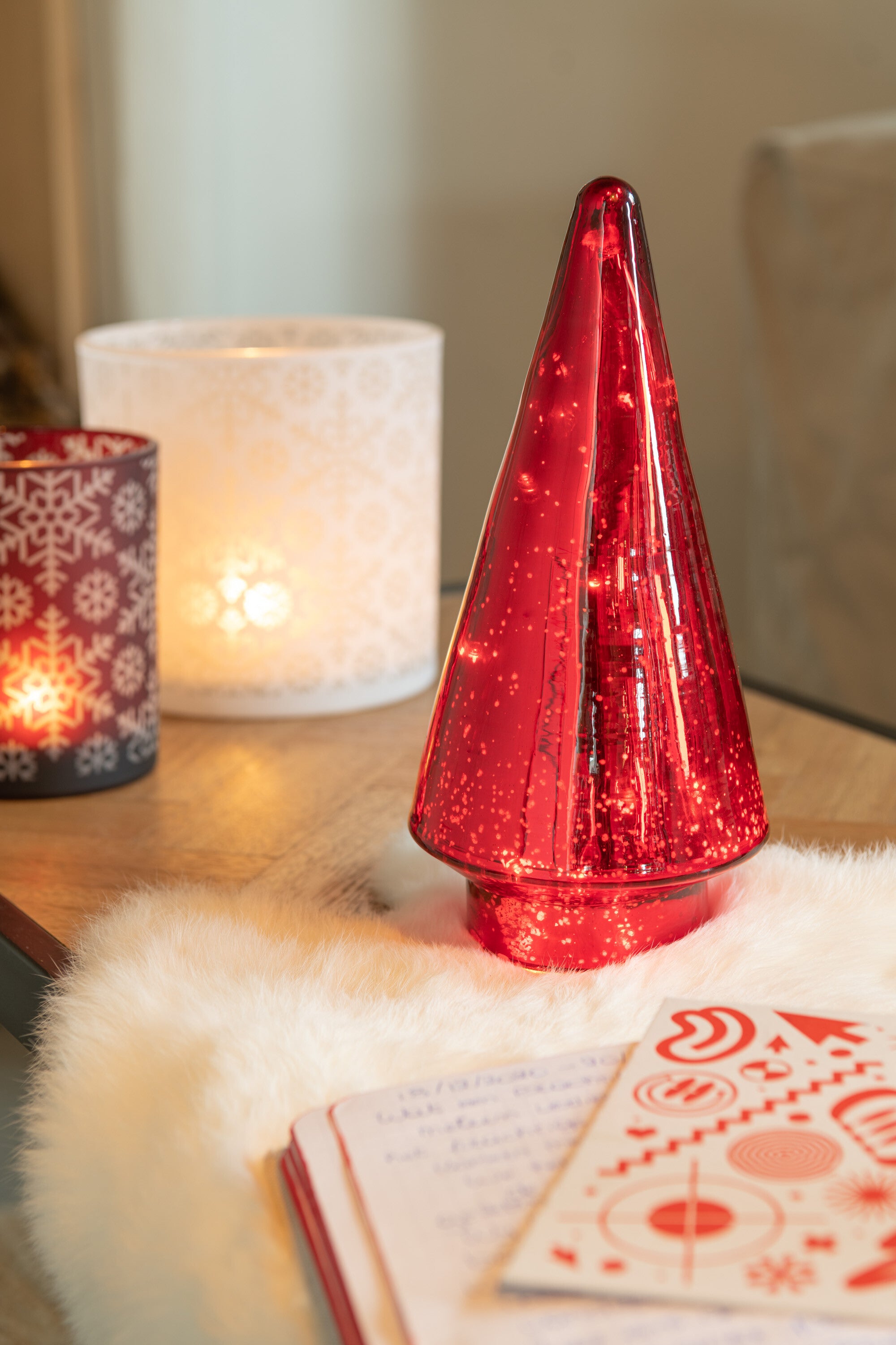 J-Line Kerstboom - glas - rood - medium - LED