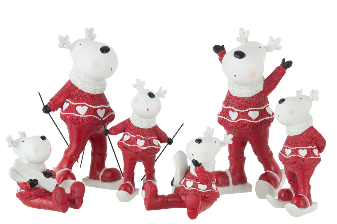 Rendier zittend poly wit/rood assortiment van 2