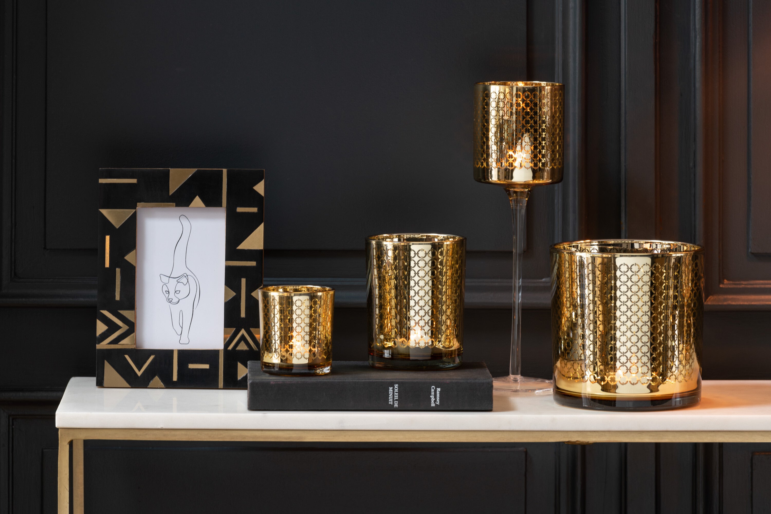 J-Line Foto Kader Geometrisch 10X15 Hout/Resine Zwart/Goud S 17X22cm