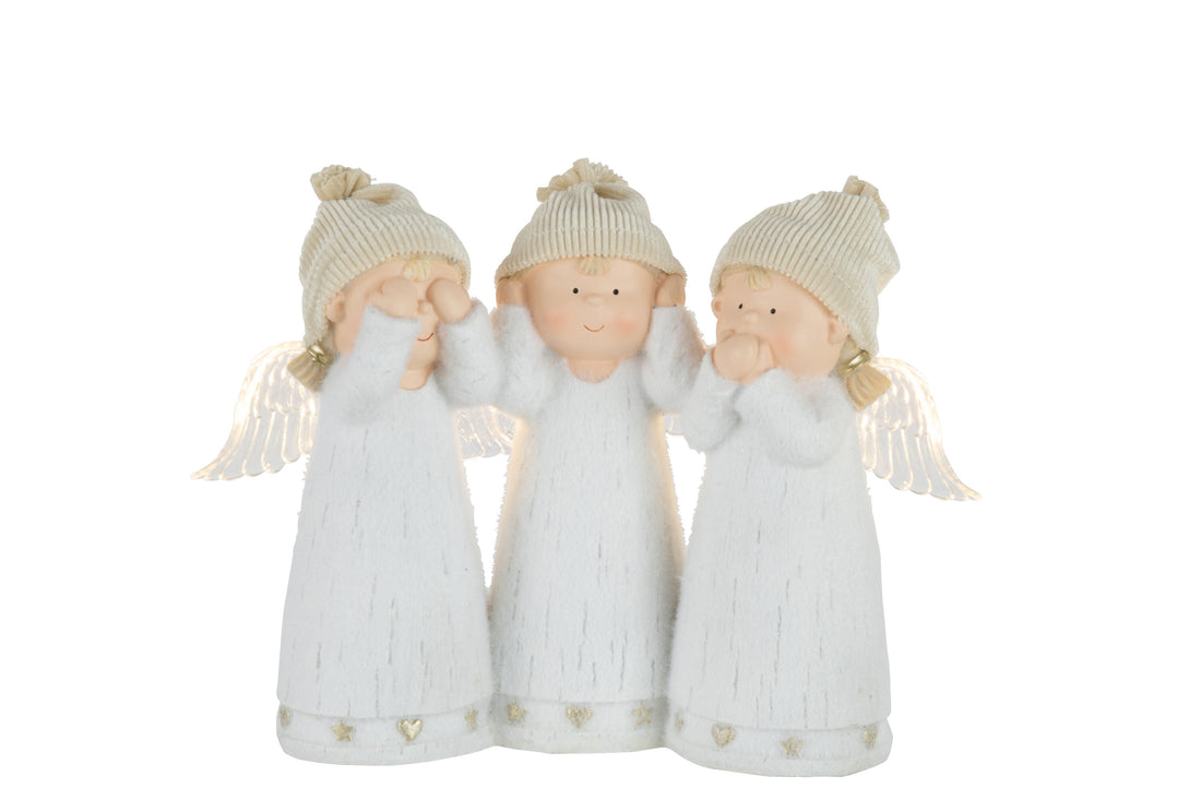 J-Line Engel Led Horen/Zien/Zwijgen Wit