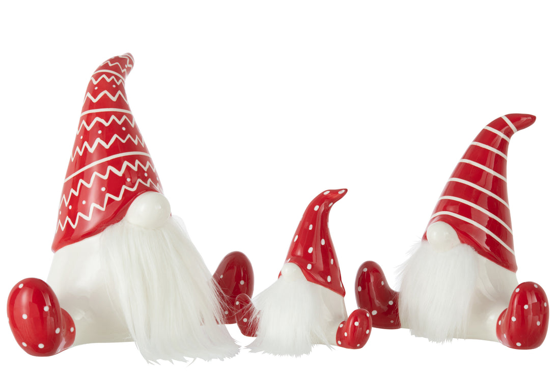 Keramische Kerstman Zittend Rood/Wit Groot