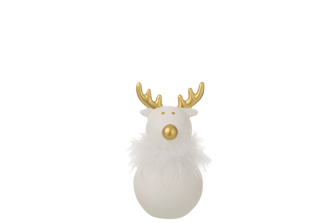 J-Line Eland Kerst Rond - Keramiek - Goud/Wit - 8x7x15,5cm