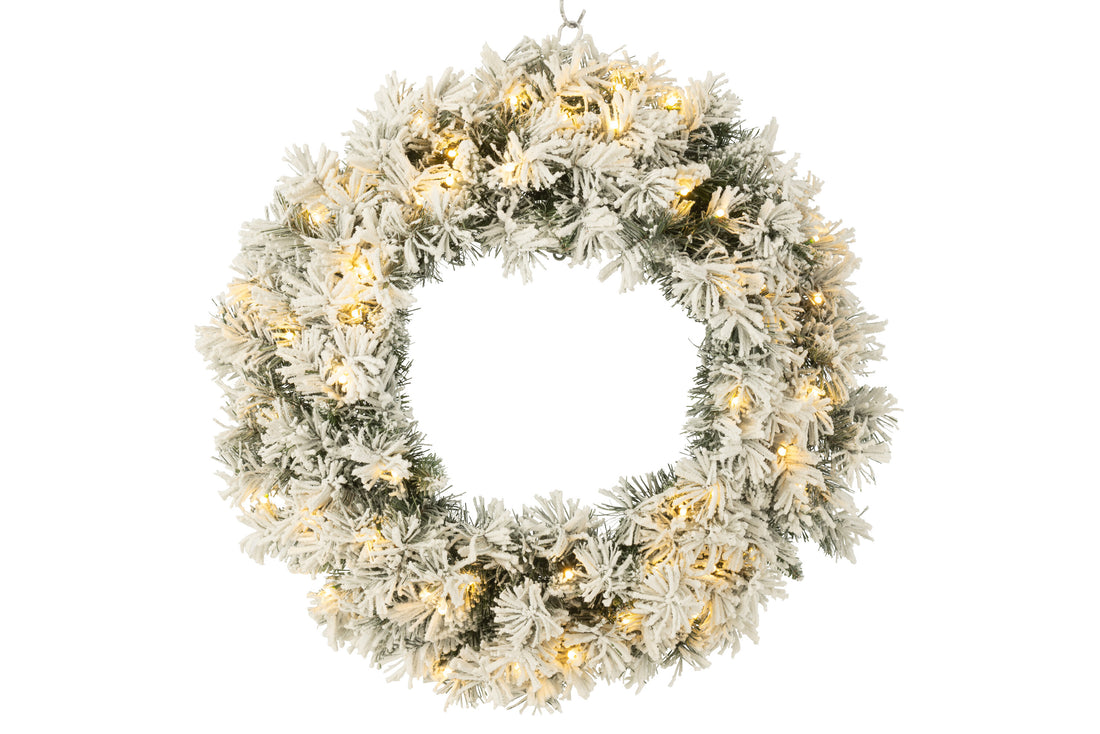 J-Line Christmas Wreath+Led Warm White Plastic Snowy Green Large