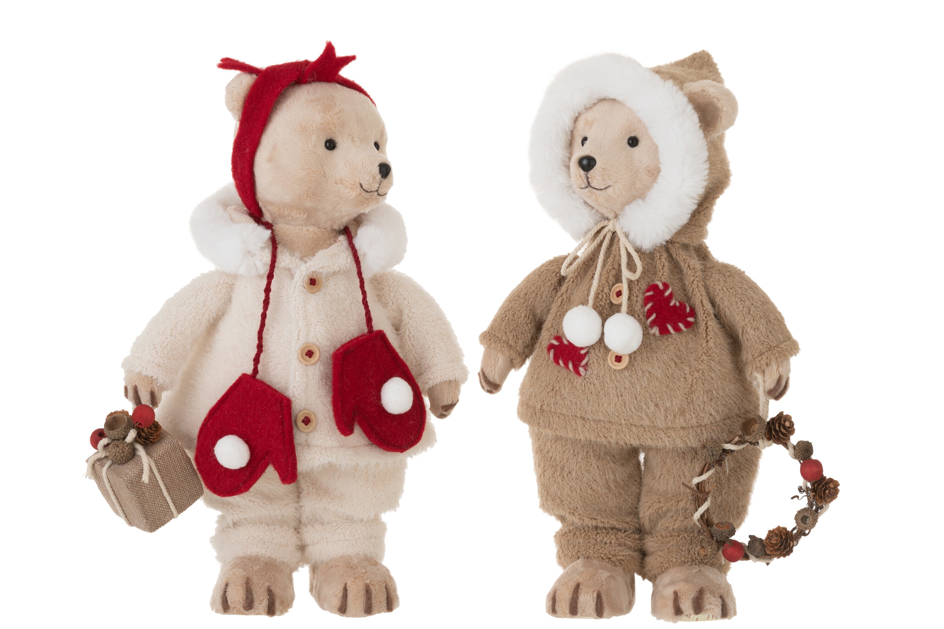 Beer Staande Jongen/Meisje Textiel Beige/Rood Medium Assortiment Van 2